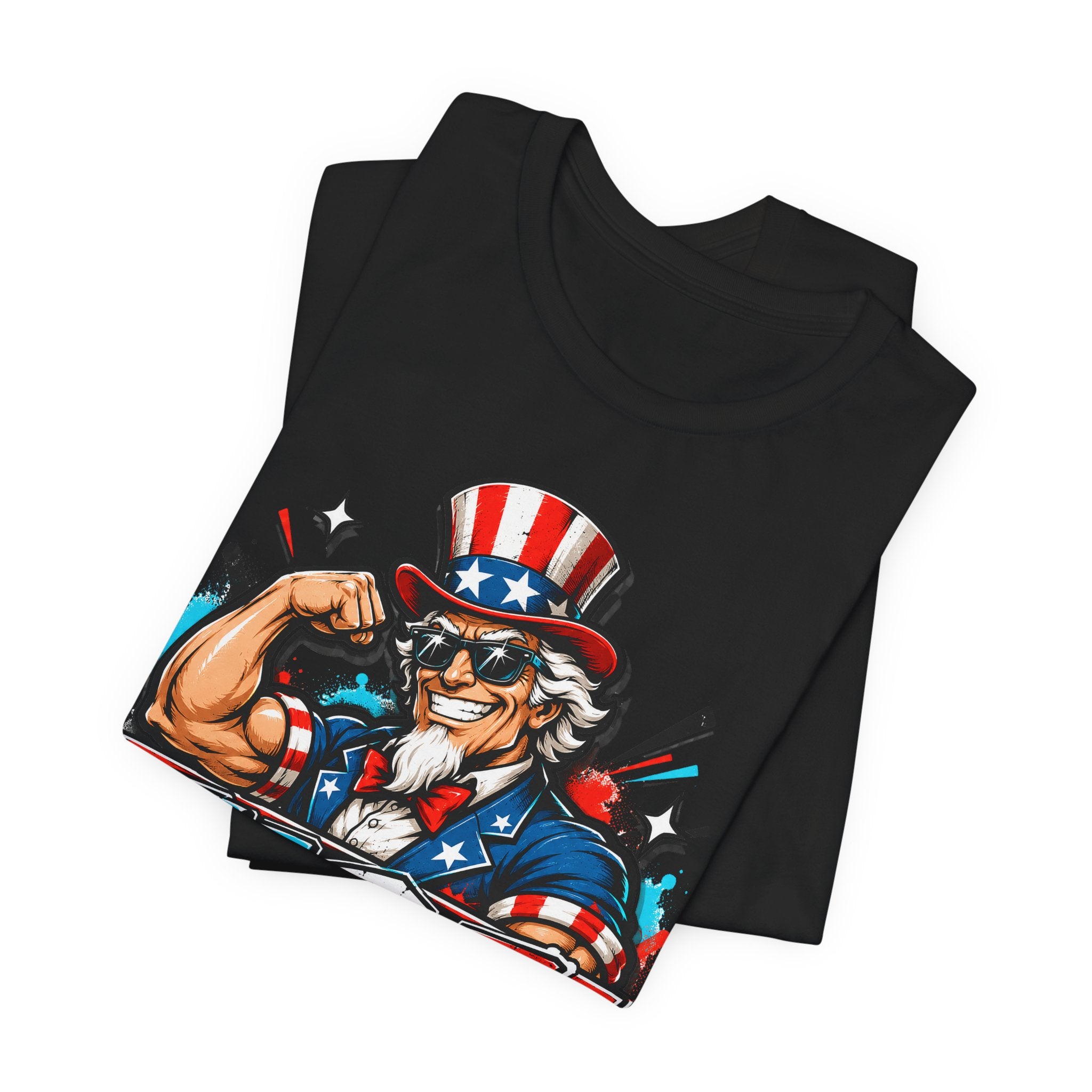 Patriotic Uncle Sam Muscle USA T-Shirt | 4th of July American Flag Graphic Tee