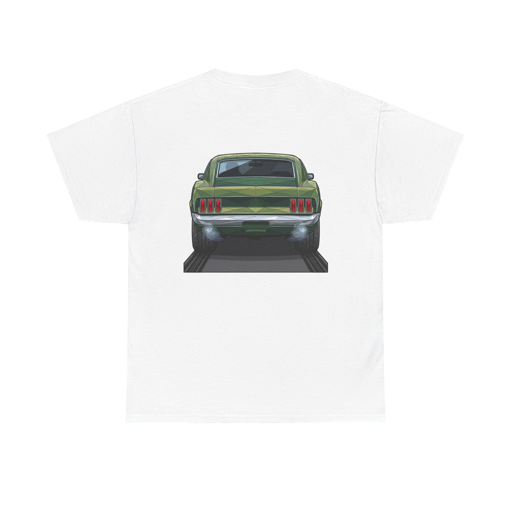 Green Classic Muscle Car T-Shirt | Vintage Mustang Front Back Illustration