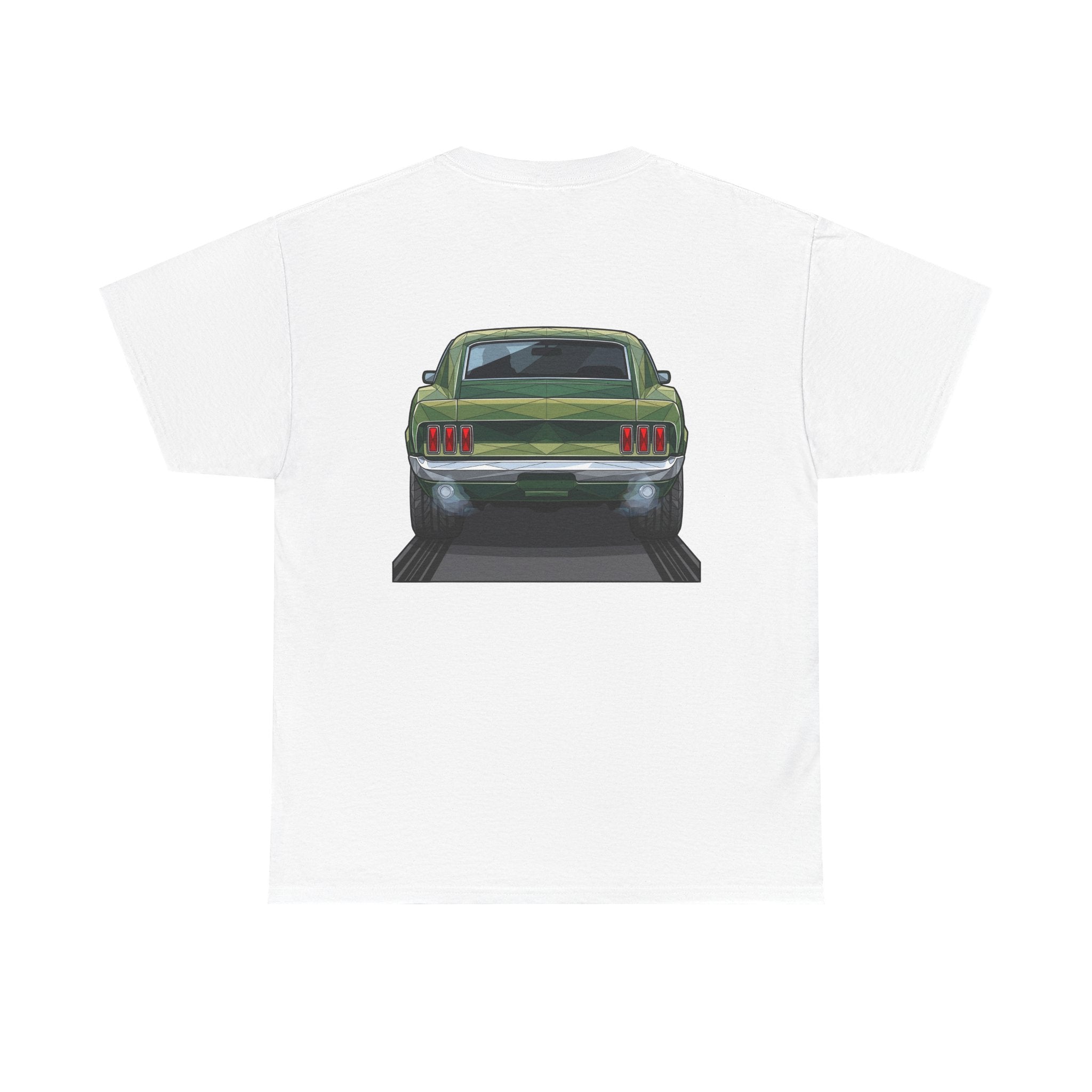Green Classic Muscle Car T-Shirt | Vintage Mustang Front Back Illustration