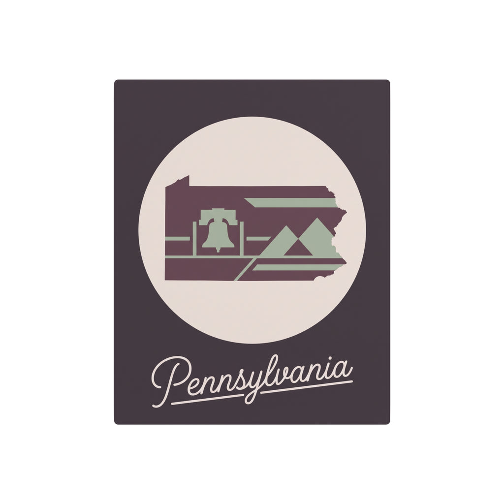 Mauve metal Pennsylvania wall decor sign with oval graphic and “Pennsylvania” script