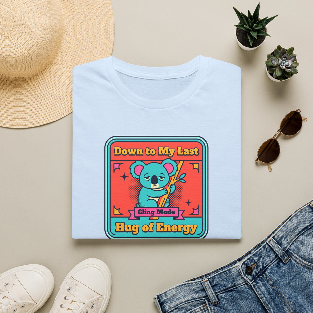 Funny Koala T-Shirt | Down to My Last Cling Mode Hug of Energy | Cute Kawaii Animal Graphic Tee