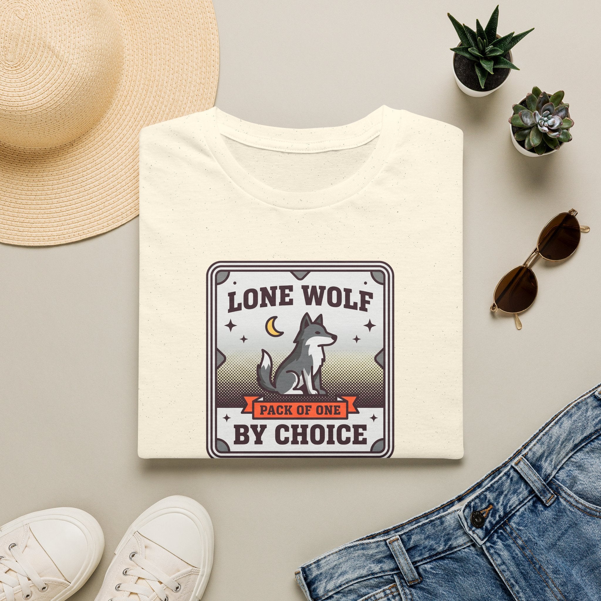 Funny Wolf T-Shirt | Lone Wolf By Choice Pack of One Moon Badge Graphic Tee | Wolf Lover Gift