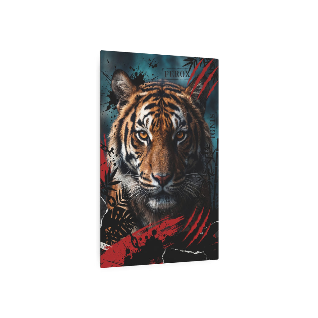 Tiger wall art print, tiger portrait with sharp stripes and red slash graphics