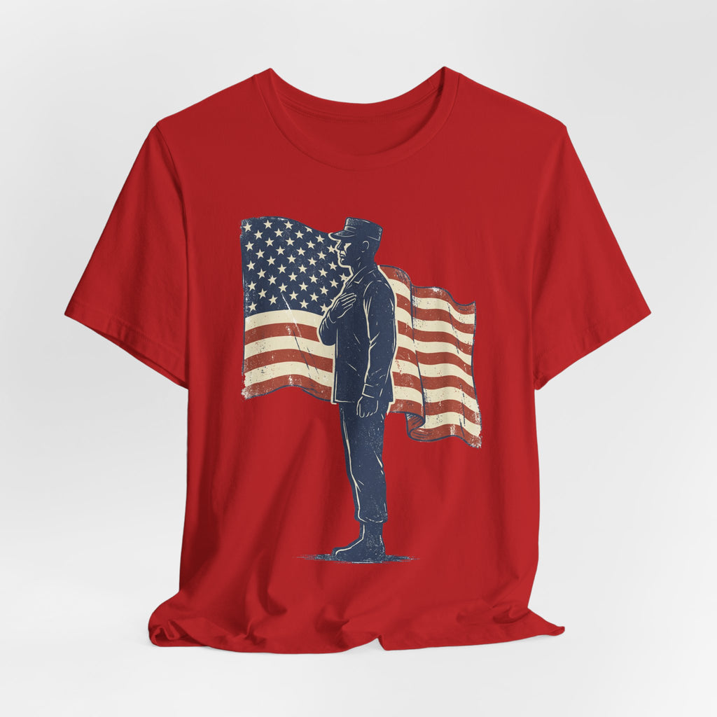Saluting Soldier with American Flag T-Shirt | Patriotic Military Tee