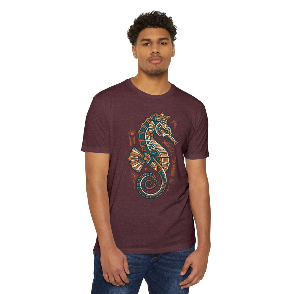 Seahorse T-Shirt Nautical Mosaic Coastal Beach Ocean Art Graphic Tee Sea Lover Gift Unisex