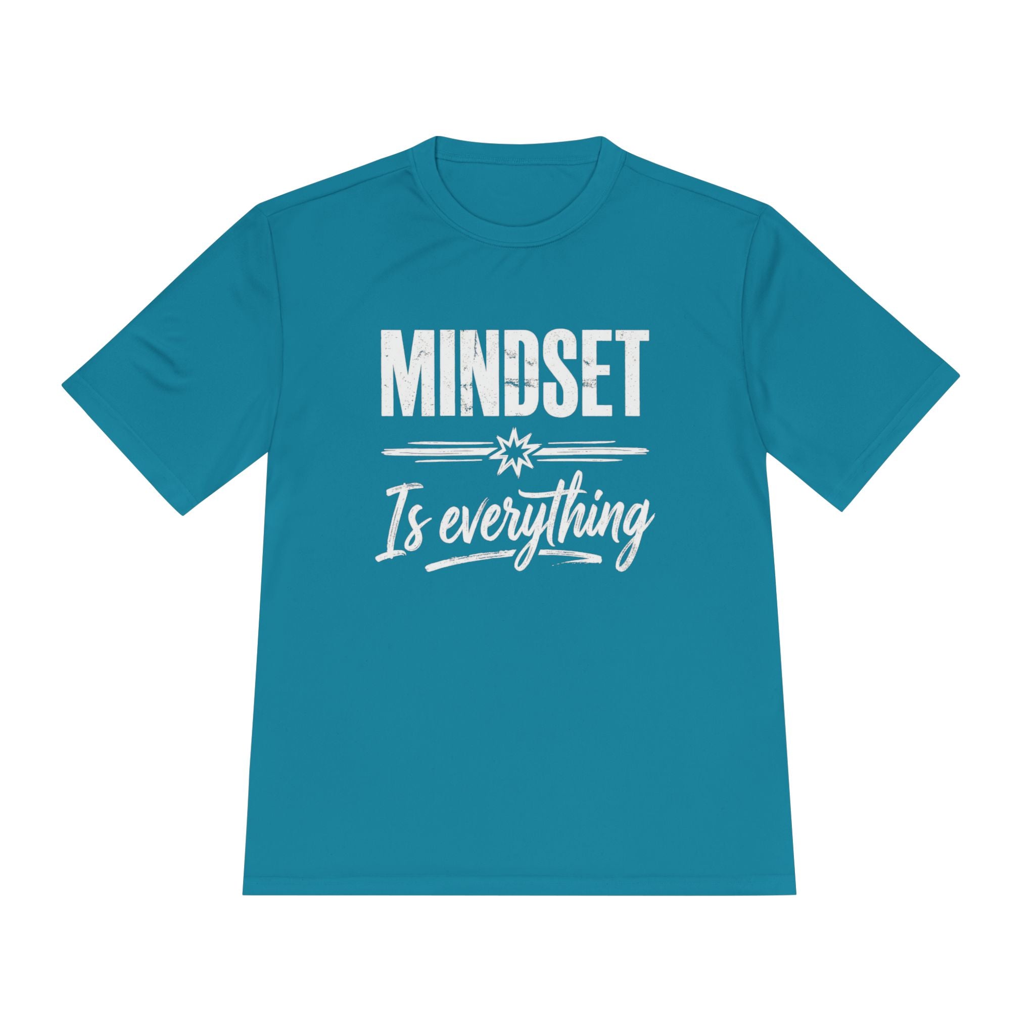 T-shirt turchese con stampa “MINDSET Is everything” in bianco