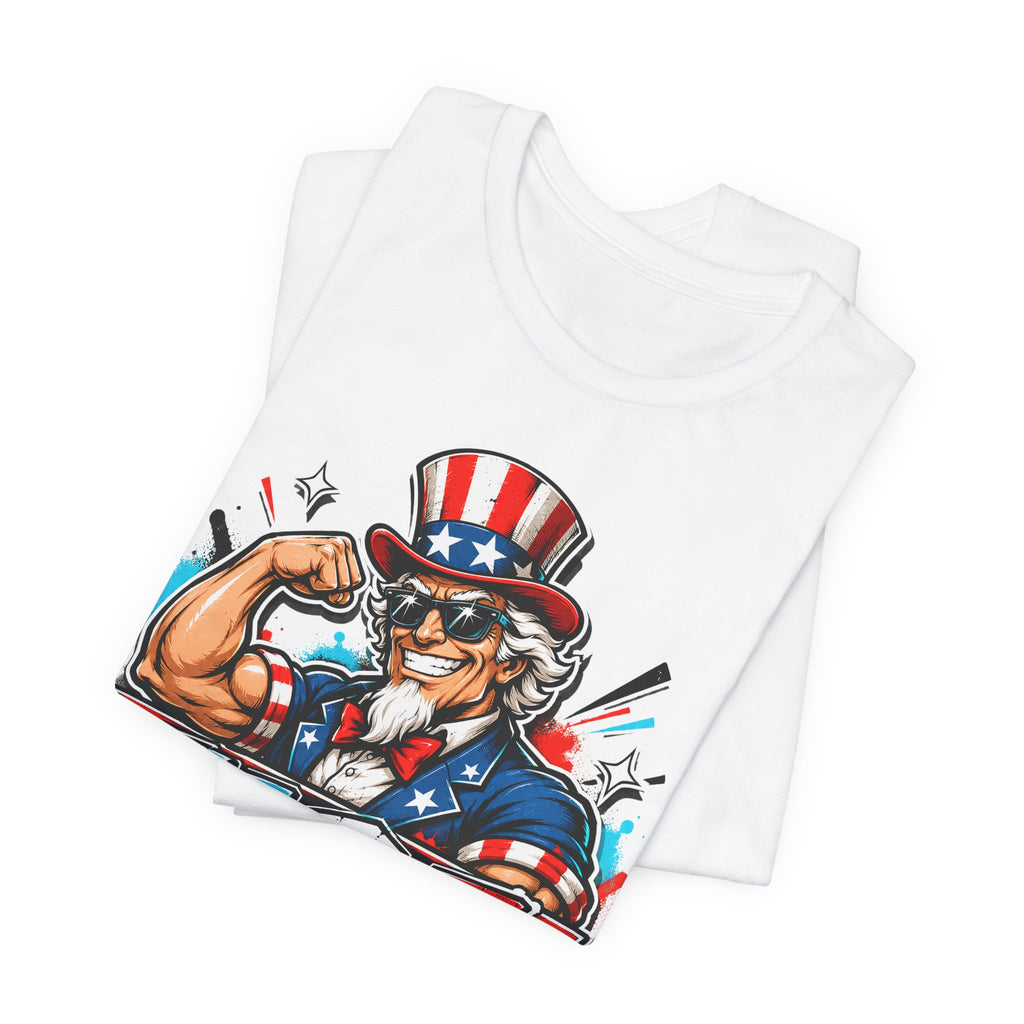 Patriotic Uncle Sam Muscle USA T-Shirt | 4th of July American Flag Graphic Tee
