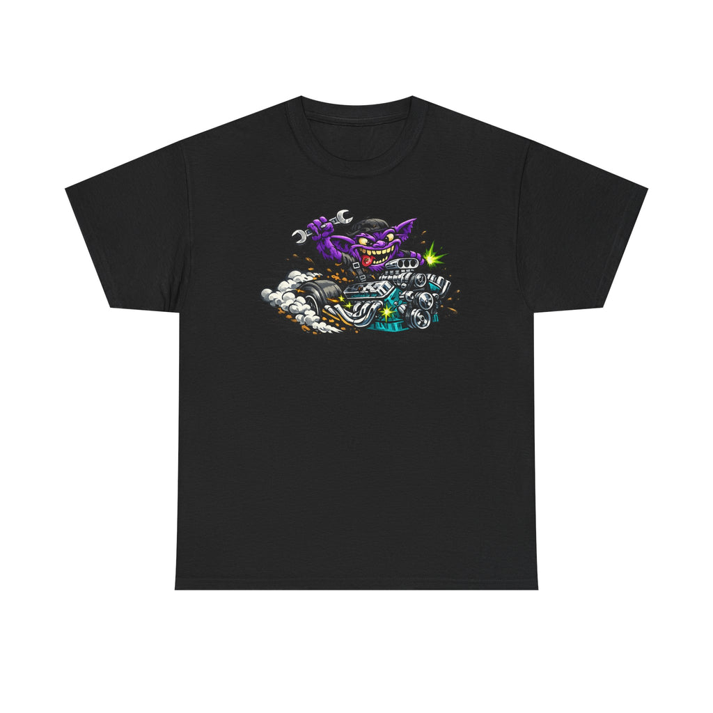 Purple Grinning Cat Biker Tee | Retro Cartoon Motorcycle Graphic T-Shirt, Unisex Streetwear Gift
