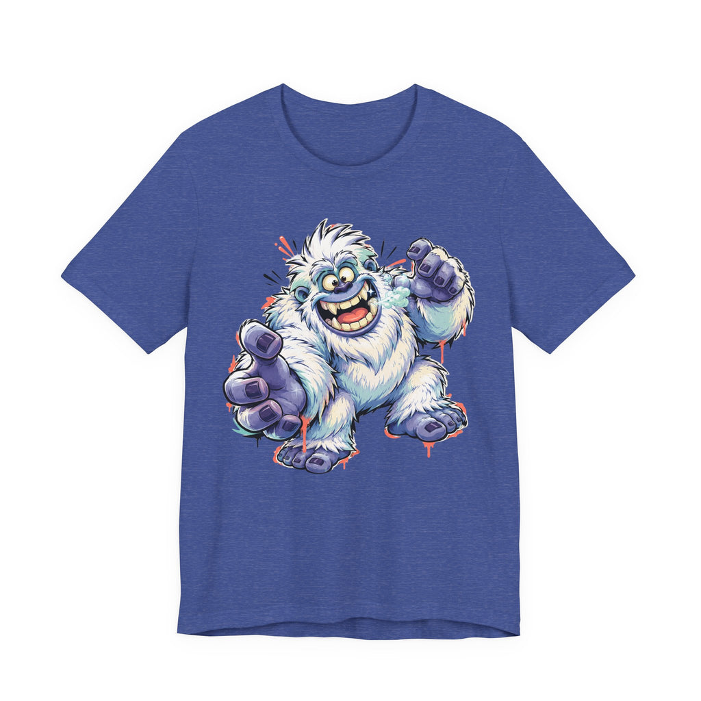Playful Yeti Monster T-Shirt | Cartoon Sasquatch Tee, Snow Creature Illustration, Fun Unisex Gift