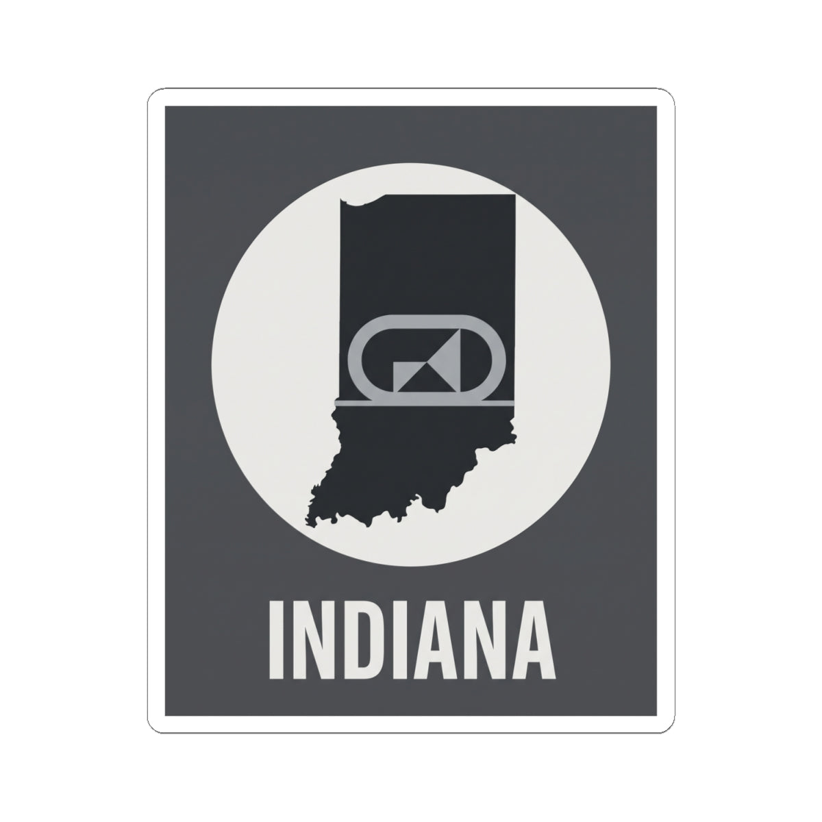 Indiana state outline retro badge sticker on dark background with “INDIANA” lettering