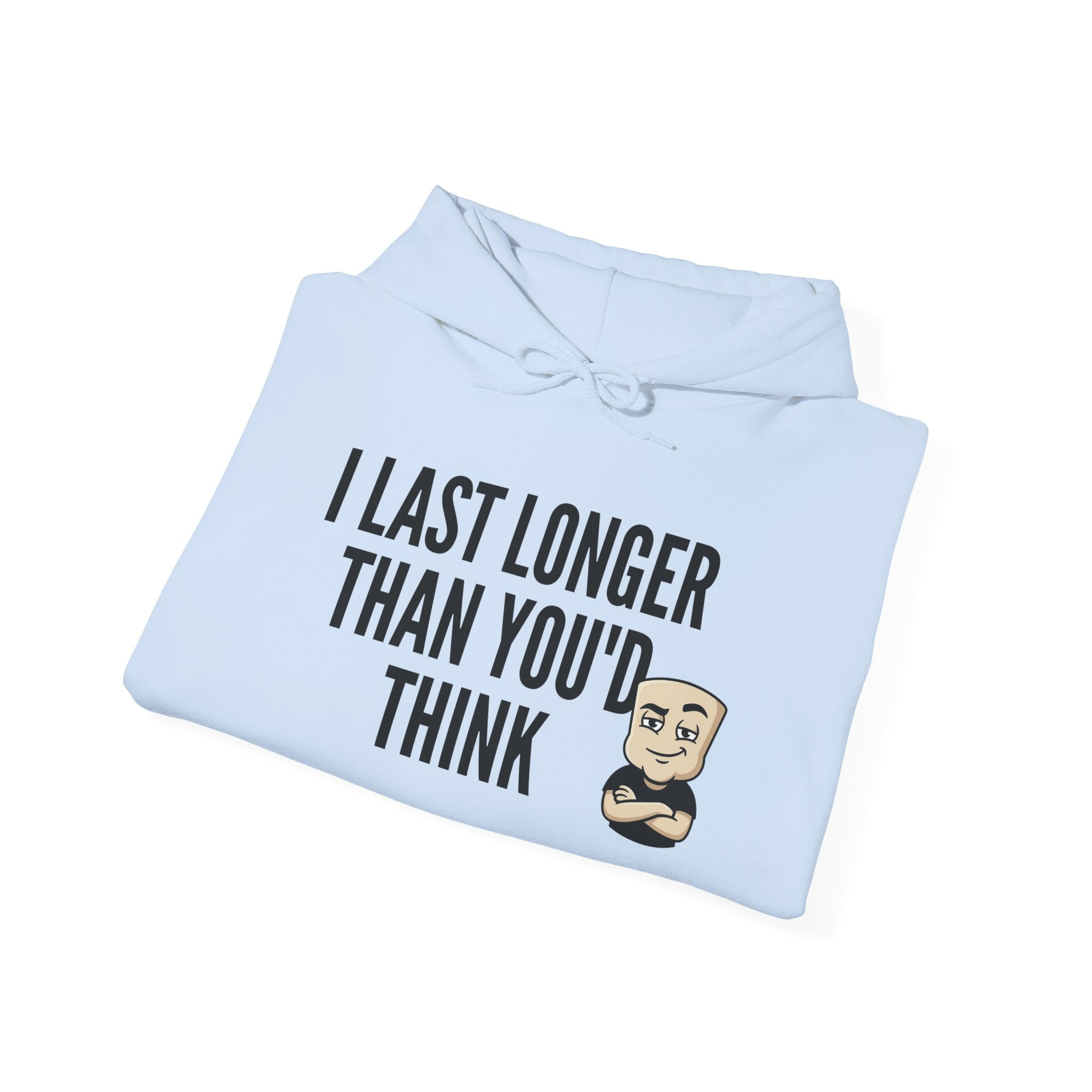 I Last Longer Than You'd Think Hoodie | Funny Adult Humor Beard Guy Graphic Sweatshirt Gift