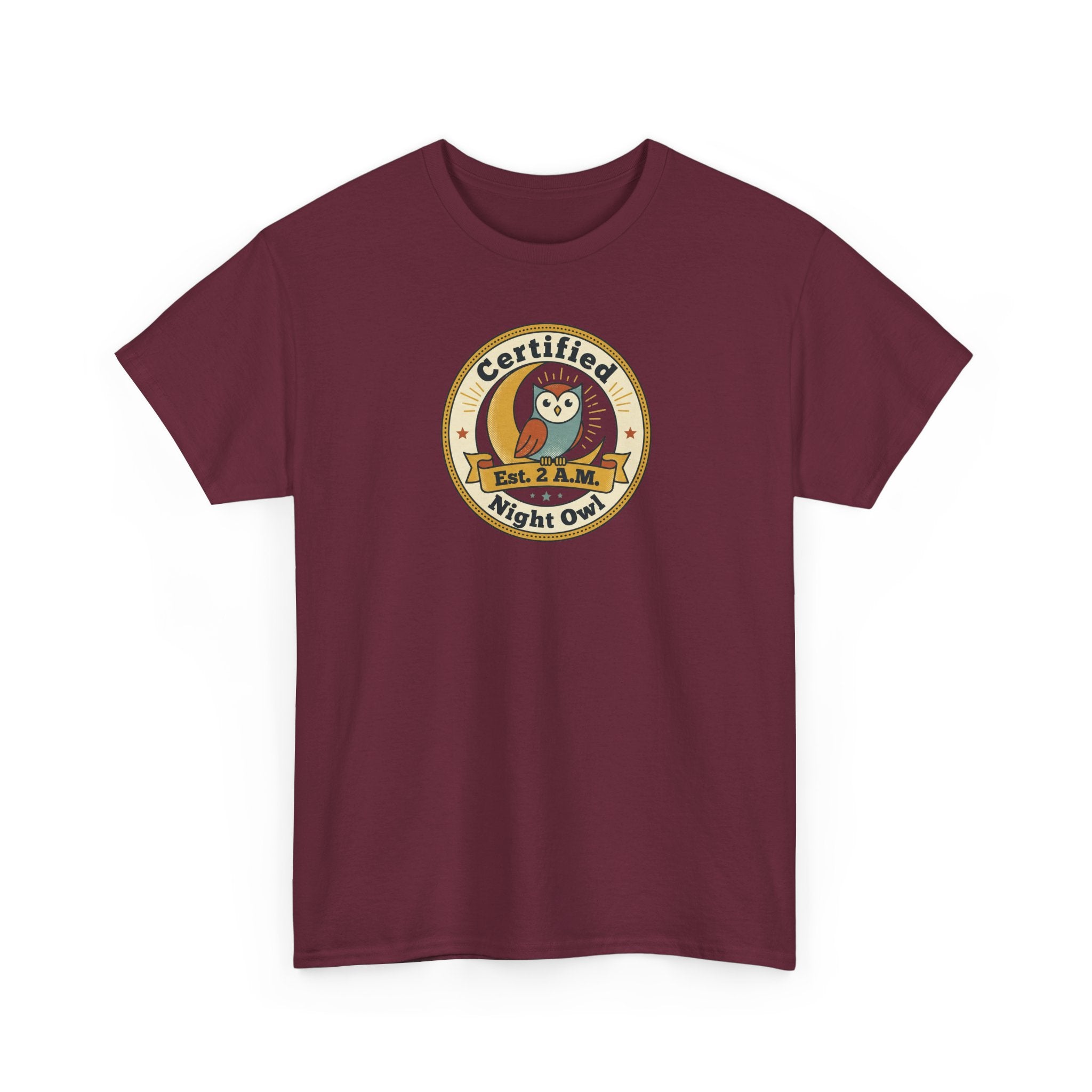 Certified Night Owl T-Shirt | Funny Night Owl Tee | Retro Owl Badge Shirt | Gift for Night Owls