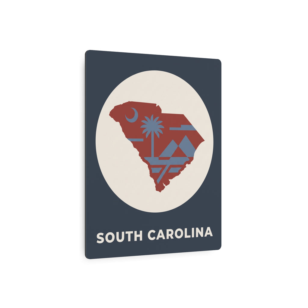 South Carolina metal wall art sign with circular map emblem and 'SOUTH CAROLINA' lettering