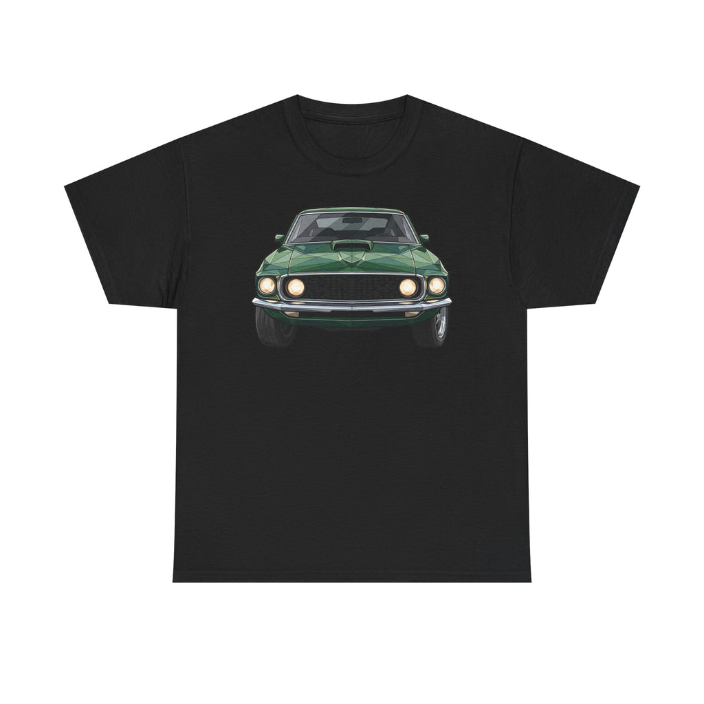 Green Classic Muscle Car T-Shirt | Vintage Mustang Front Back Illustration