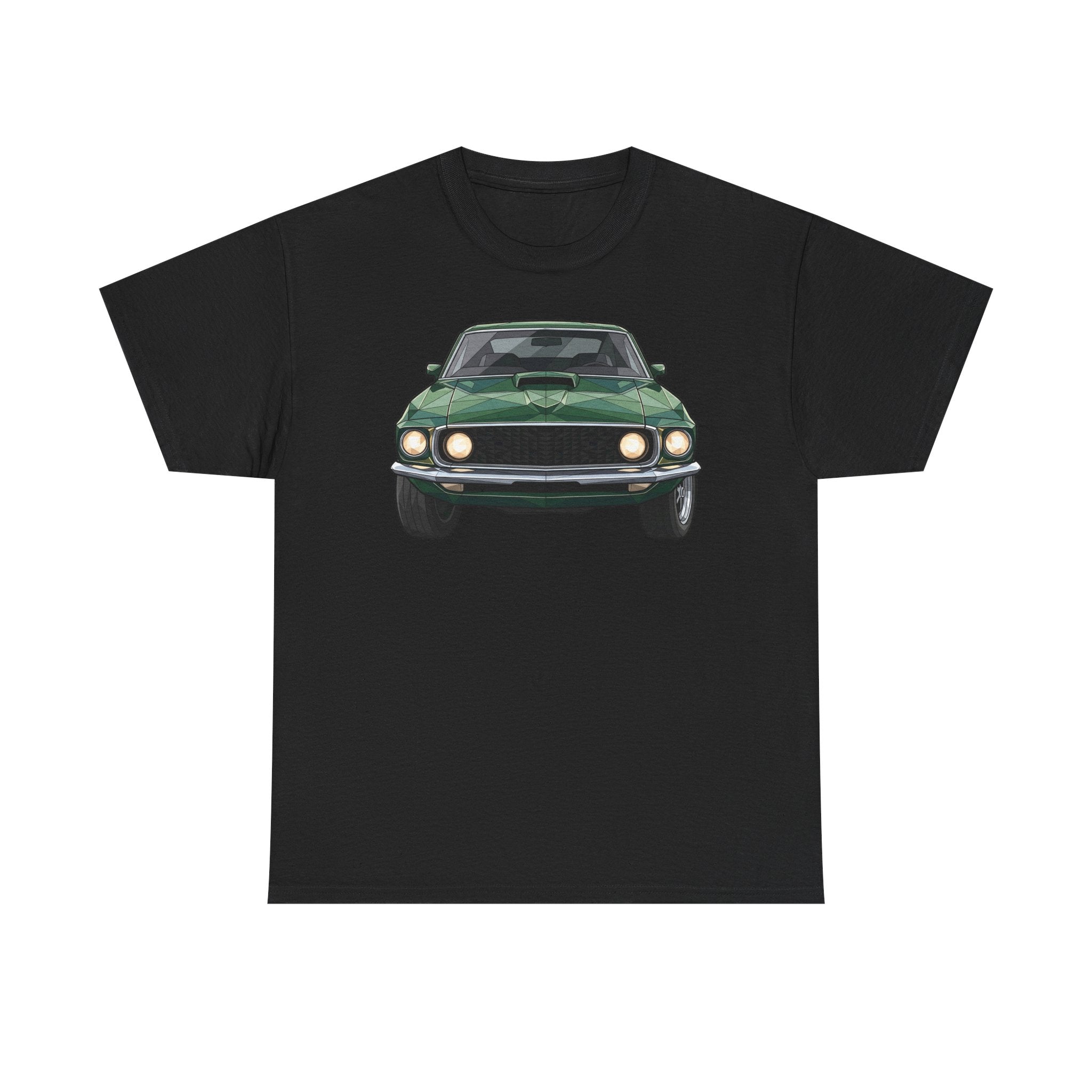 Green Classic Muscle Car T-Shirt | Vintage Mustang Front Back Illustration