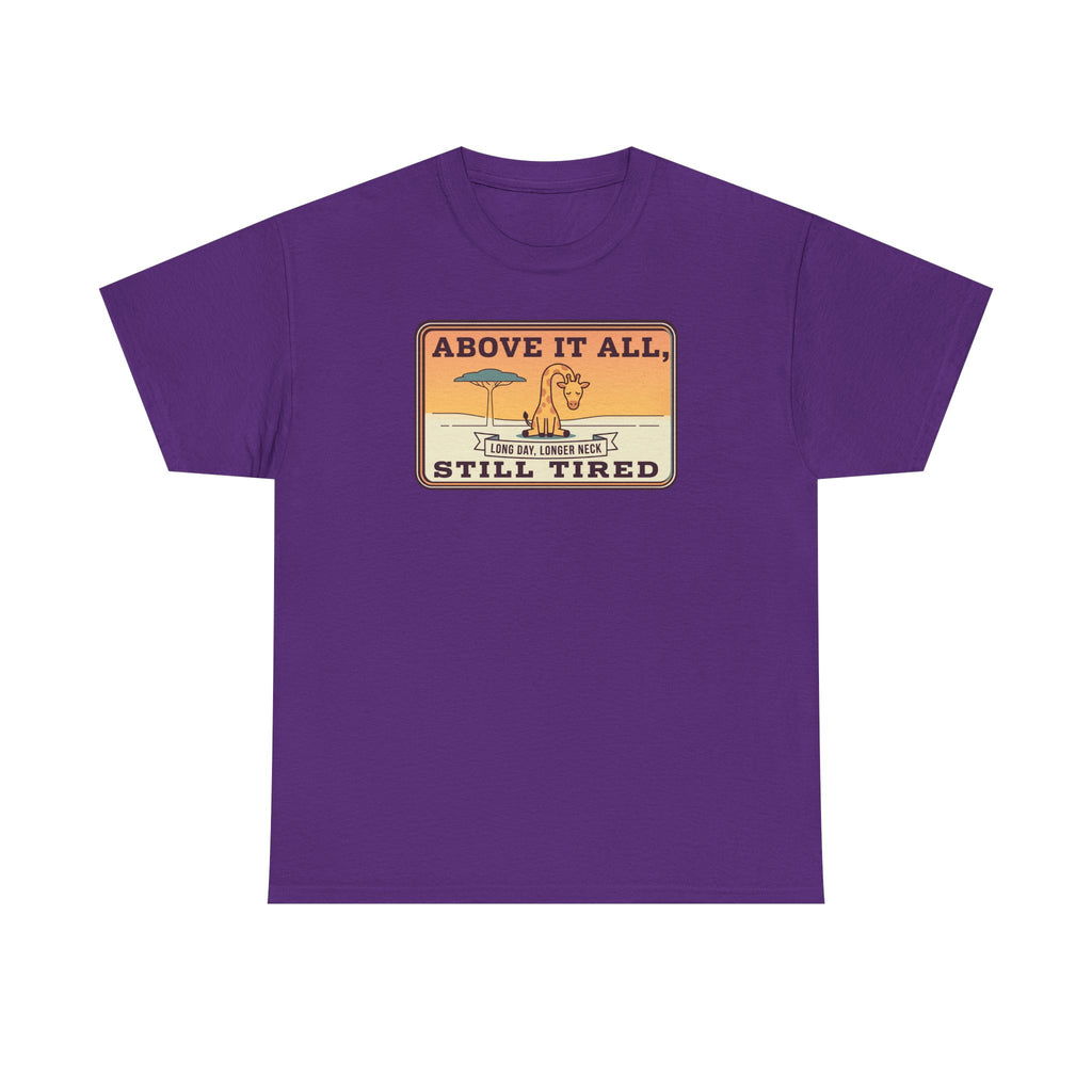 Above It All Still Tired Tee | Retro Beach Scene, Coffee Cup, Sunset Vibes