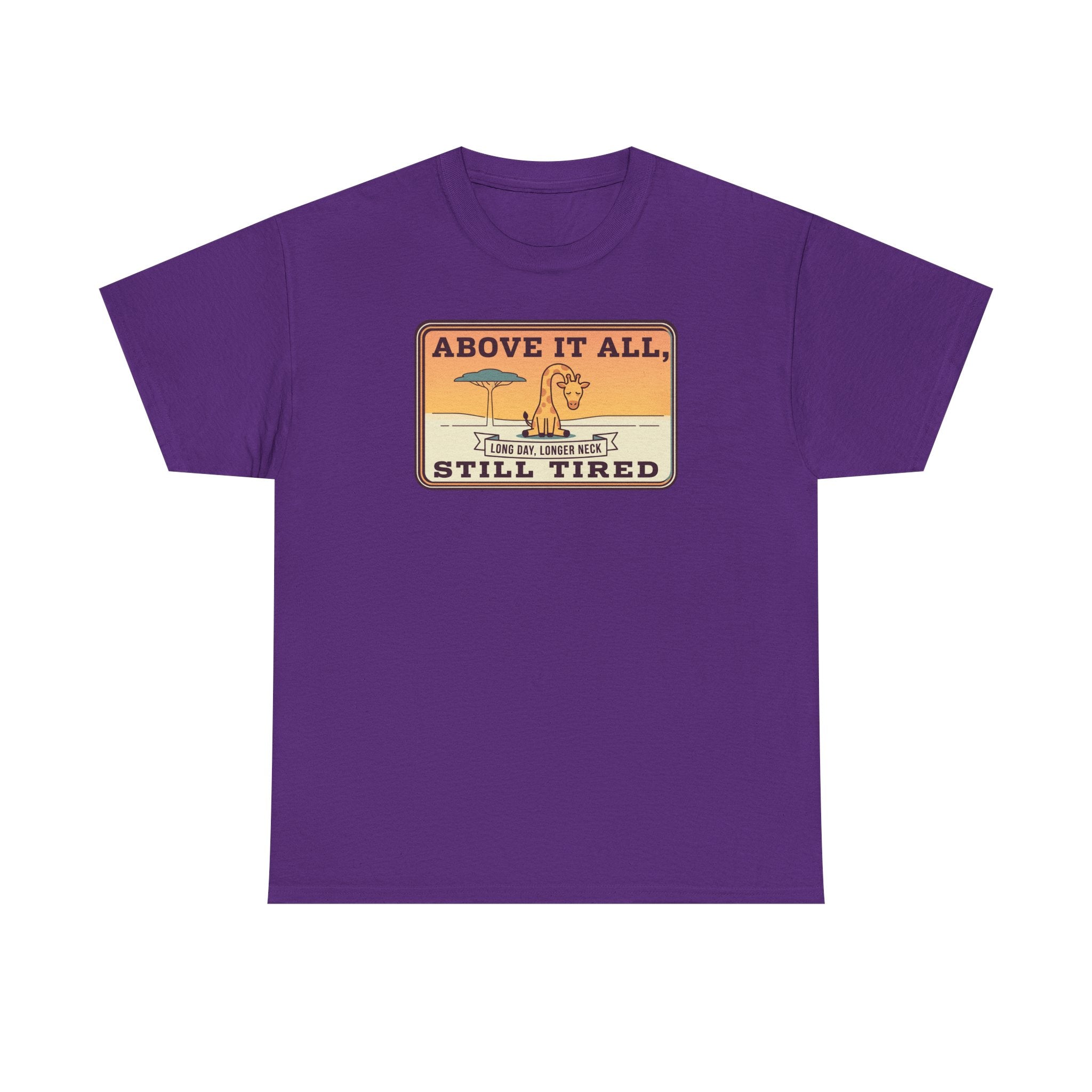 Above It All Still Tired Tee | Retro Beach Scene, Coffee Cup, Sunset Vibes