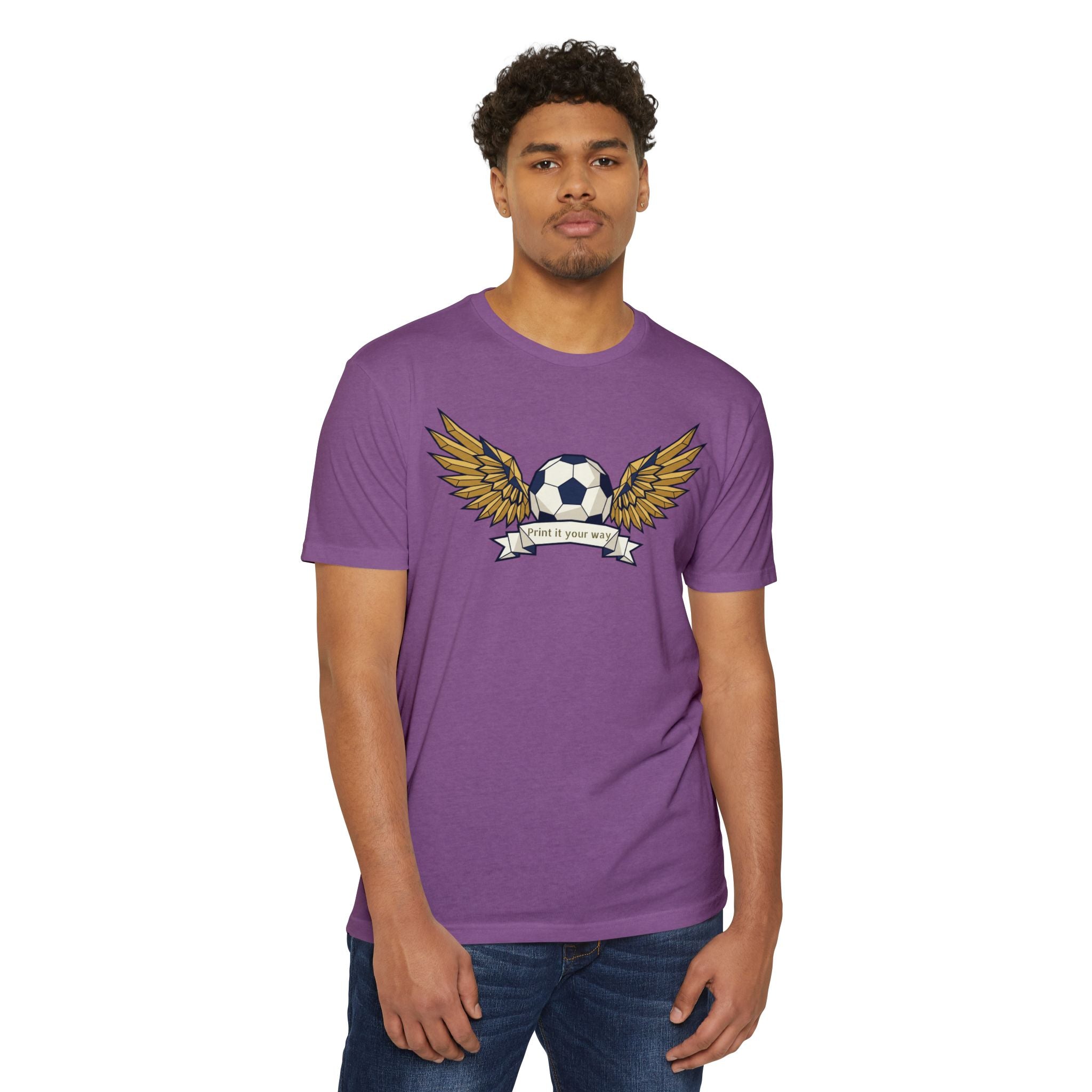 Custom Soccer T-Shirt Personalized Winged Soccer Ball Banner Tee Add Your Name or Team Gift Unisex