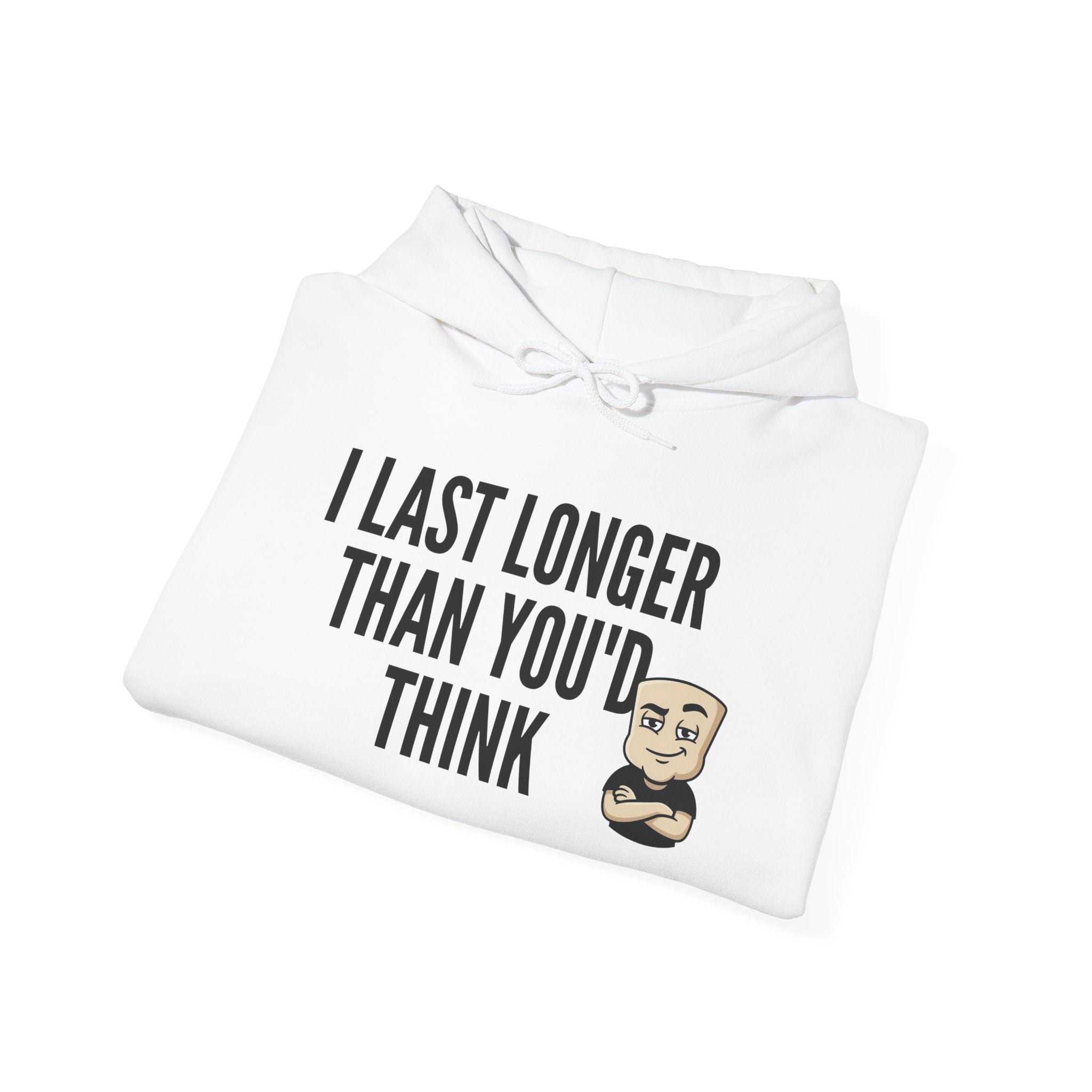 I Last Longer Than You'd Think Hoodie | Funny Adult Humor Beard Guy Graphic Sweatshirt Gift