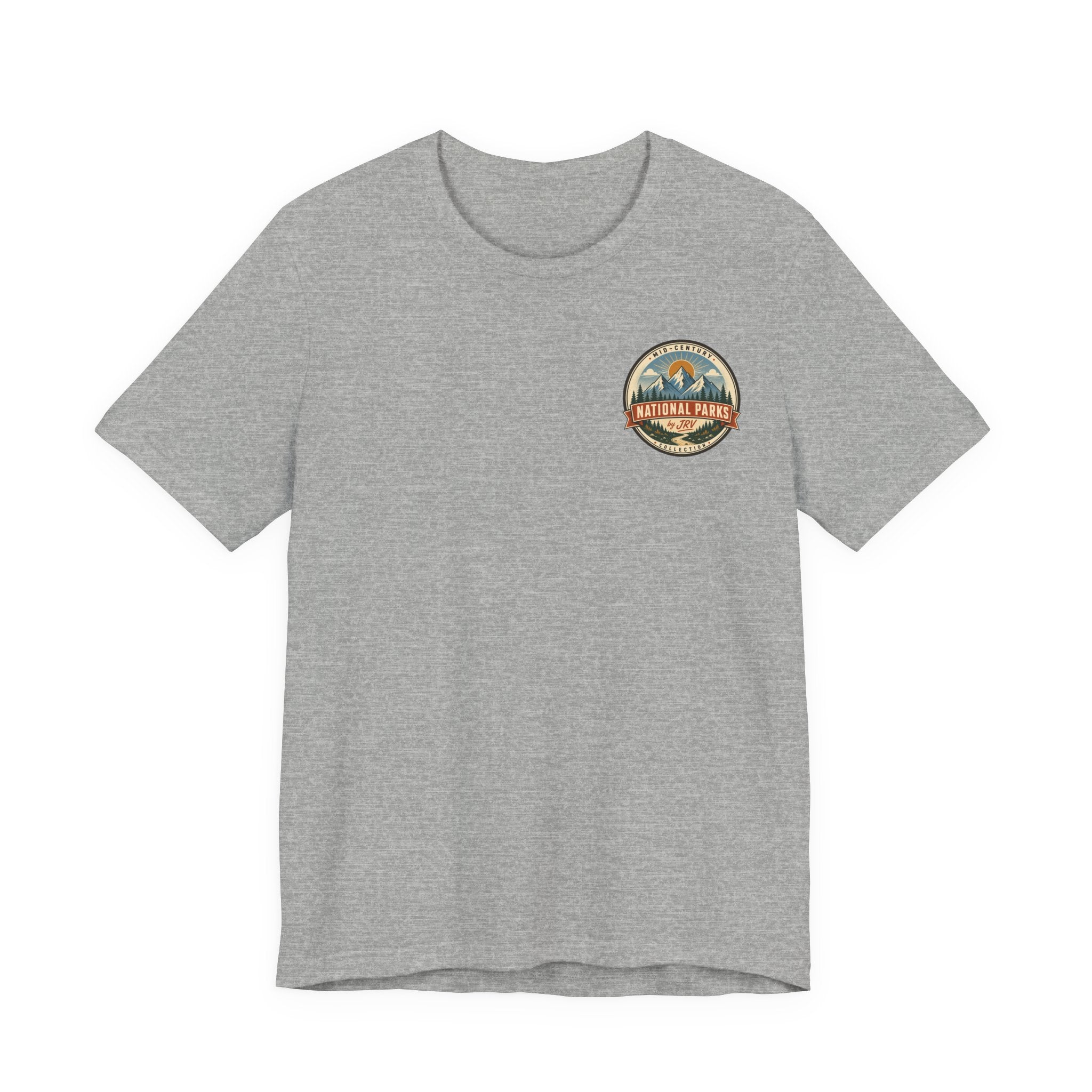 Heather gray crewneck T-shirt with small round Zion National Park logo graphic