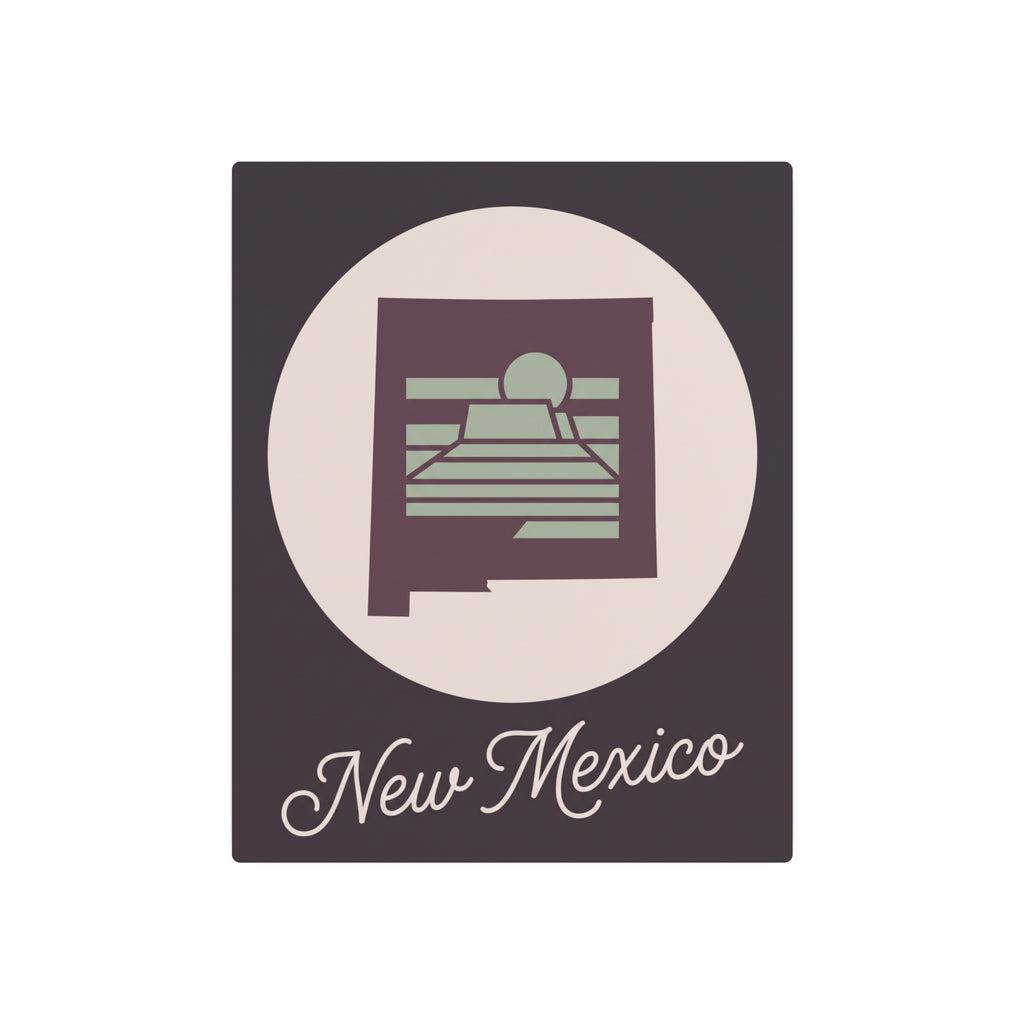 Rectangular metal wall art sign with New Mexico emblem and script, sage green accents