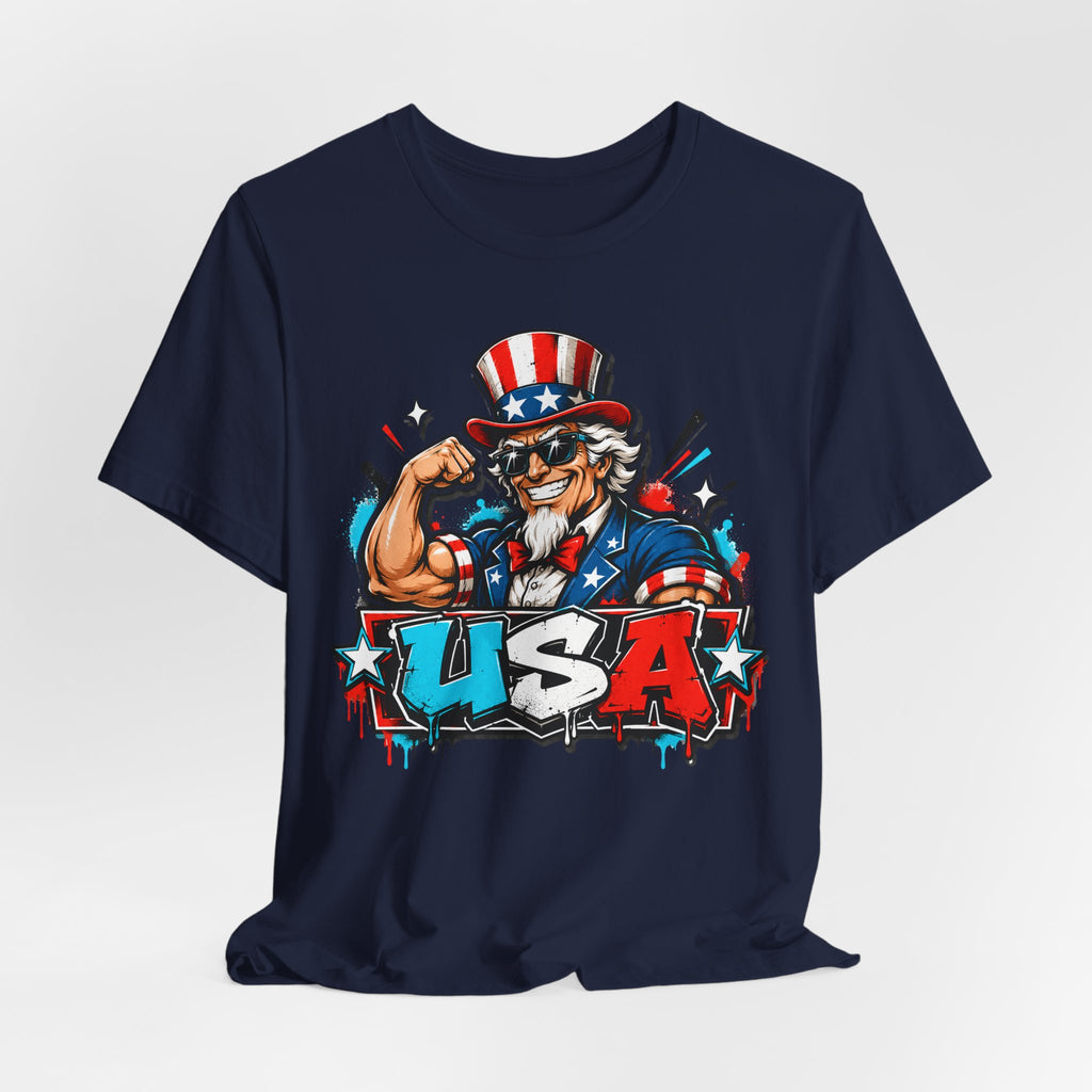 Patriotic Uncle Sam Muscle USA T-Shirt | 4th of July American Flag Graphic Tee