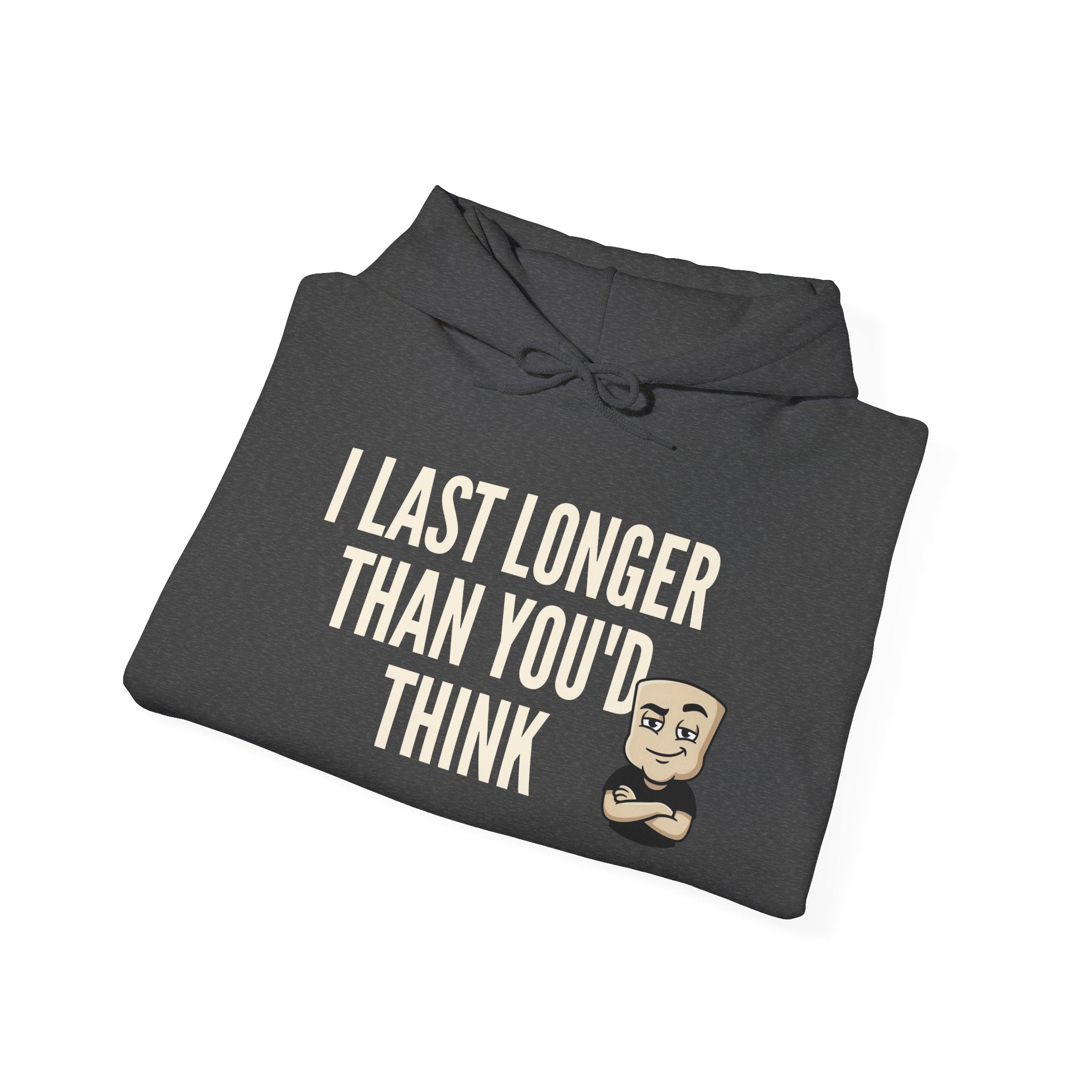 I Last Longer Than You'd Think Hoodie | Funny Adult Humor Beard Guy Graphic Sweatshirt Gift