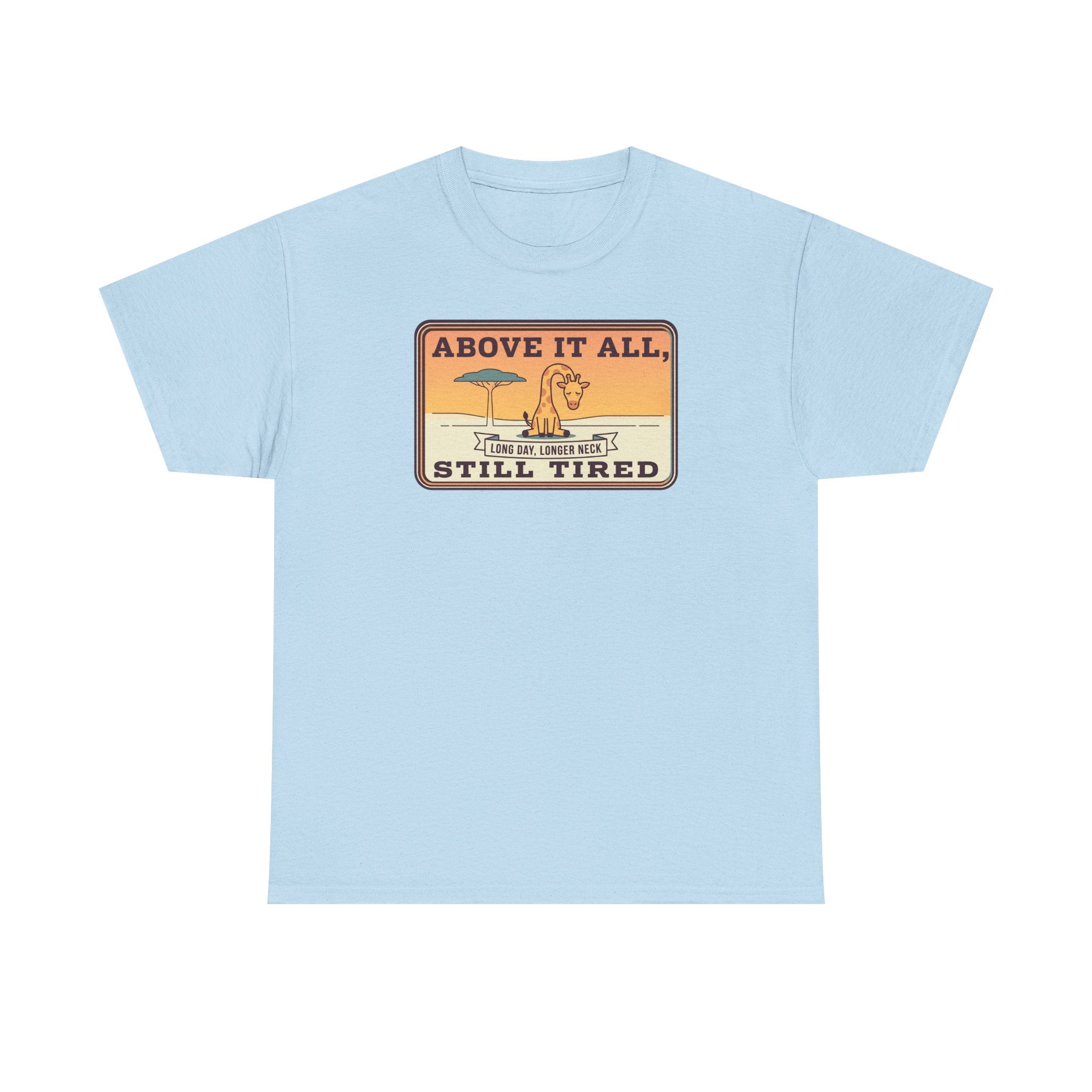 Above It All Still Tired Tee | Retro Beach Scene, Coffee Cup, Sunset Vibes