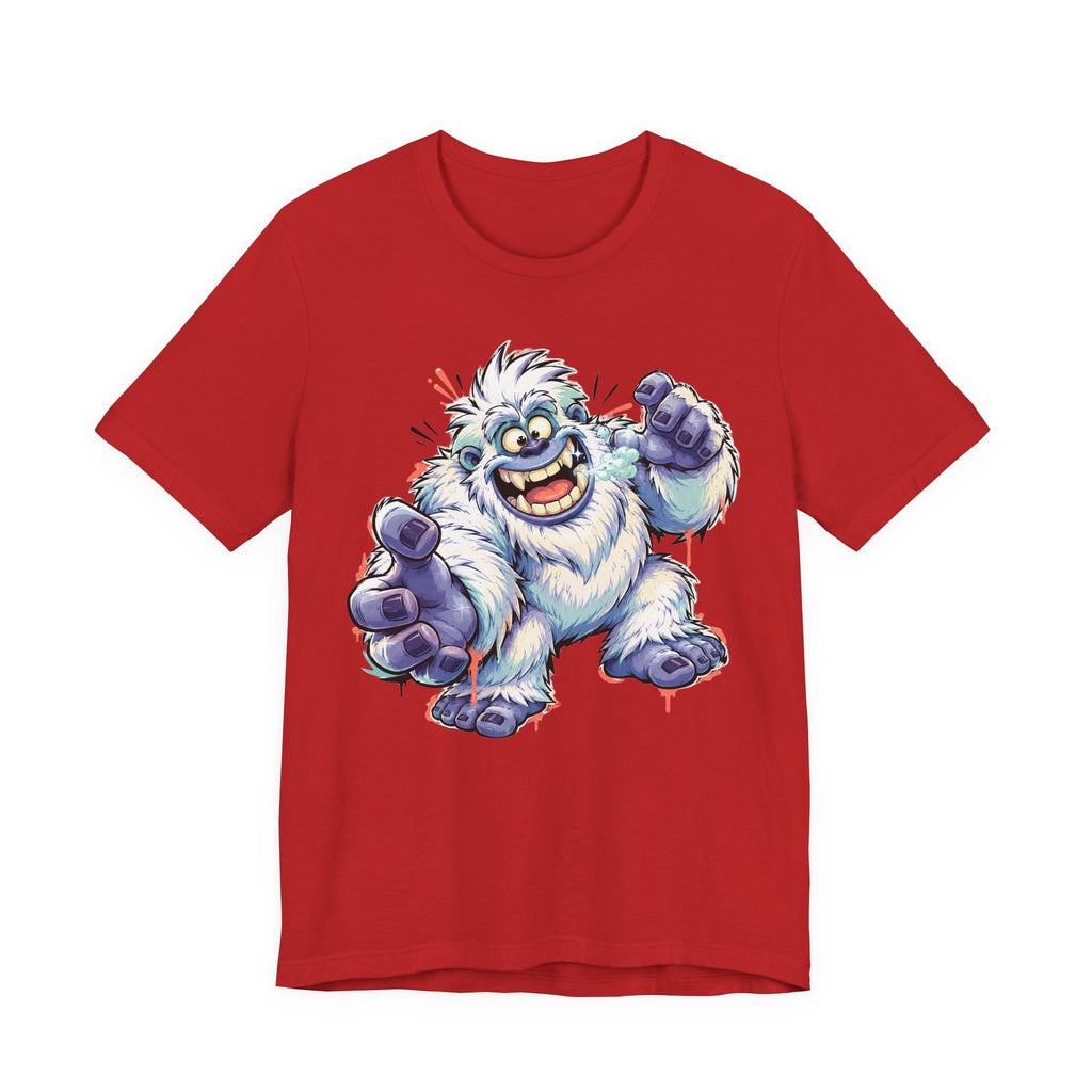 Playful Yeti Monster T-Shirt | Cartoon Sasquatch Tee, Snow Creature Illustration, Fun Unisex Gift