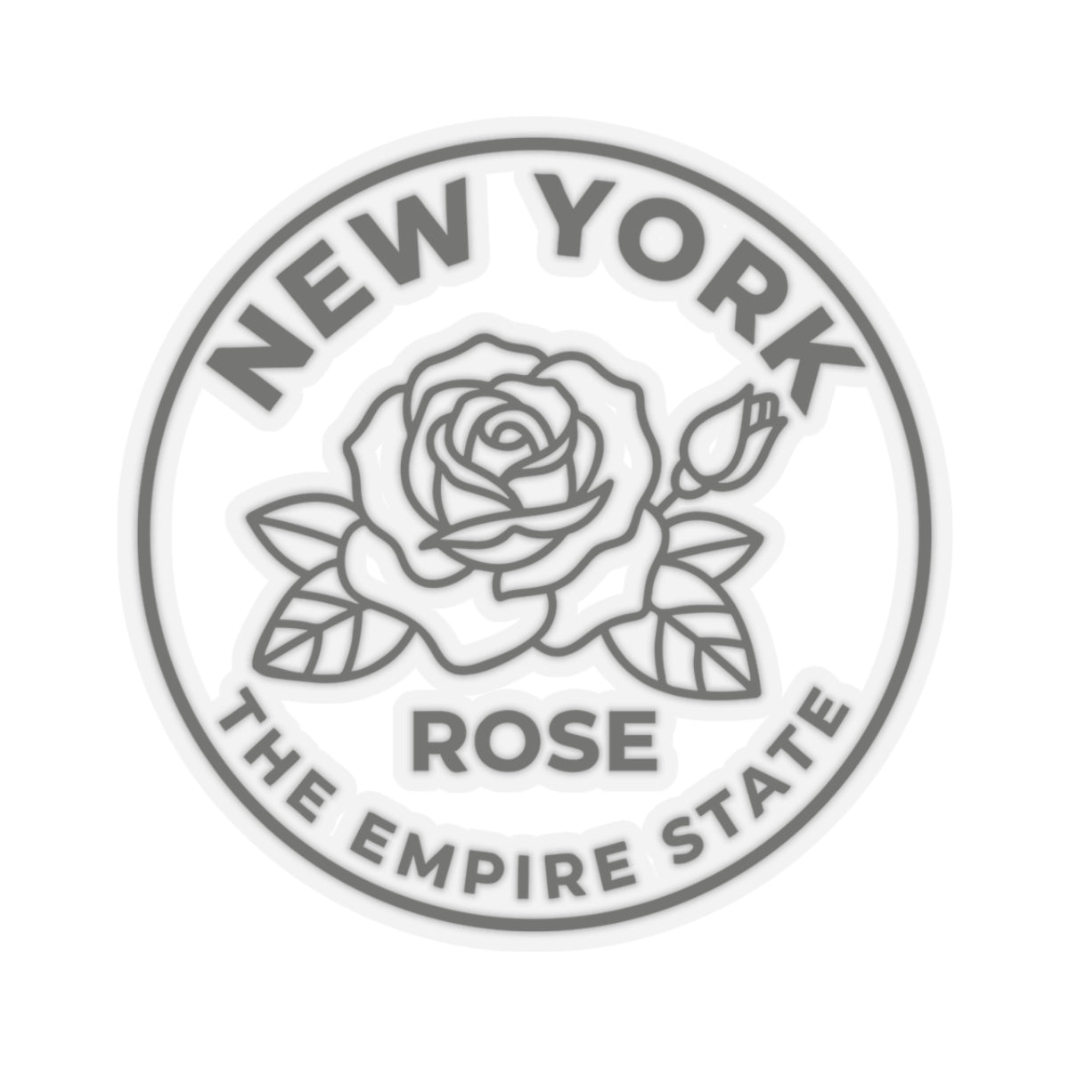 Circular vinyl sticker with centered rose illustration and The Empire State ring text