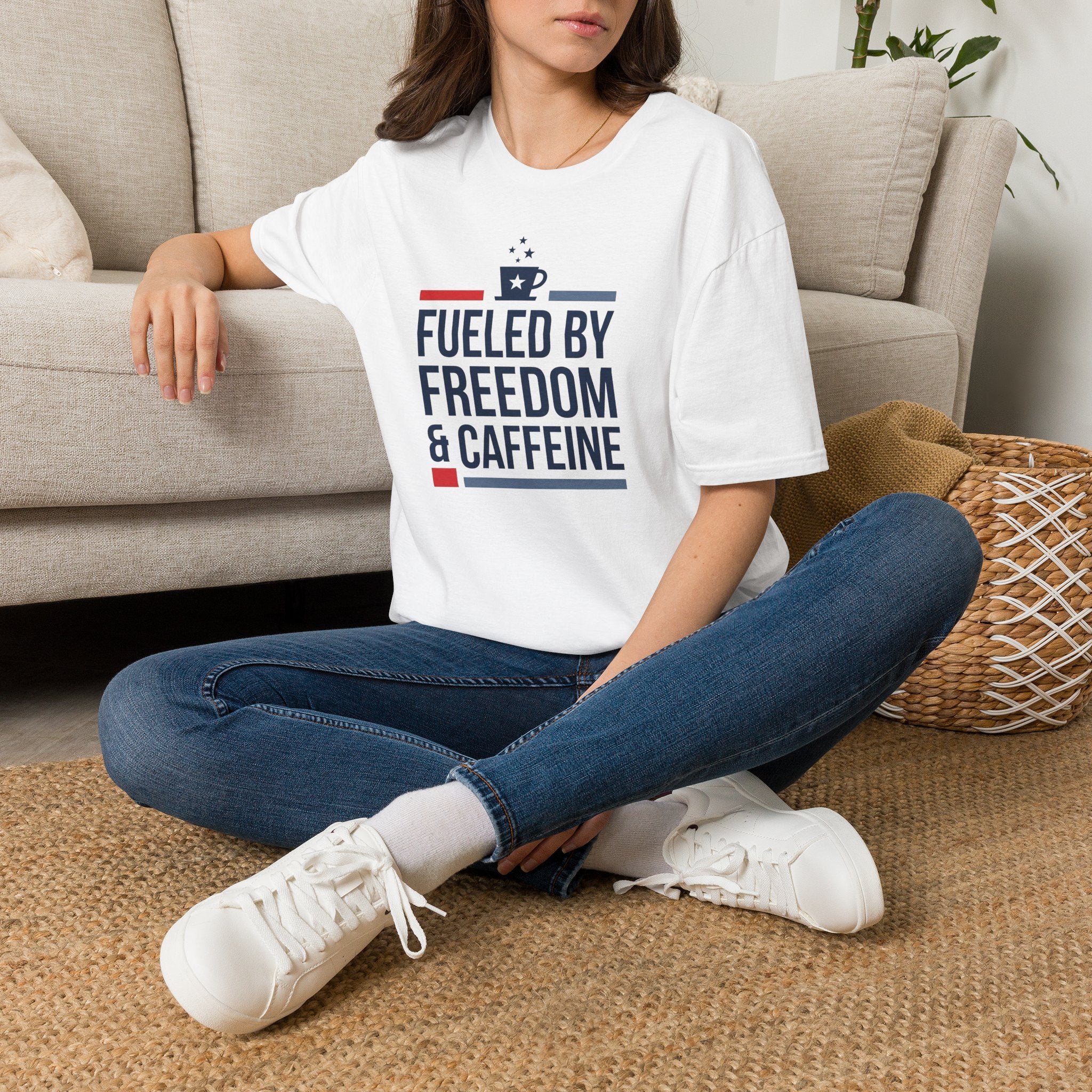 Fueled by Freedom & Caffeine T-Shirt | Patriotic Coffee Lover Tee | 4th of July Gift | Unisex Graphic Tee | American Pride