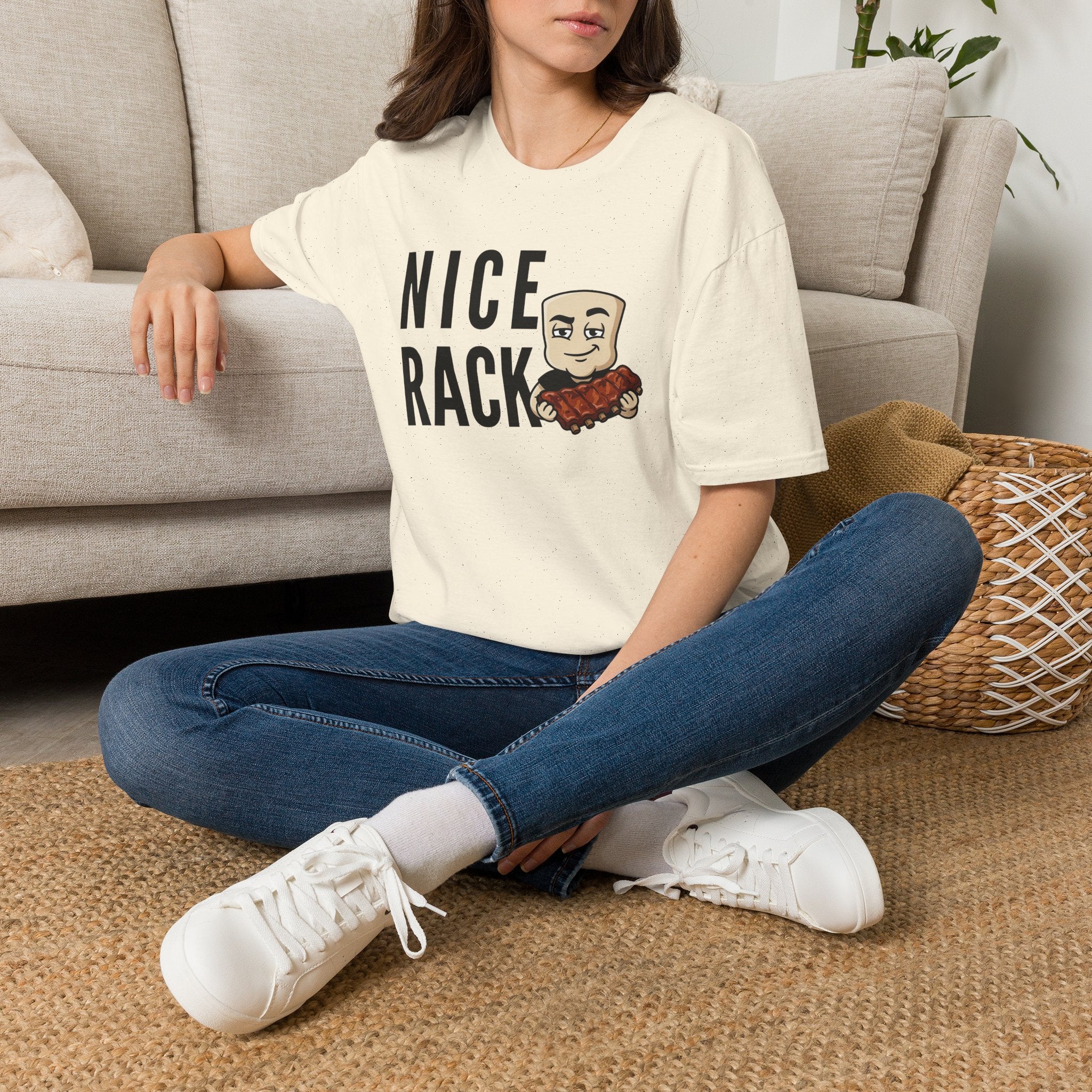 Nice Rack T-Shirt | Funny BBQ Ribs Grilling Tee | Cookout Humor Food Pun Gift