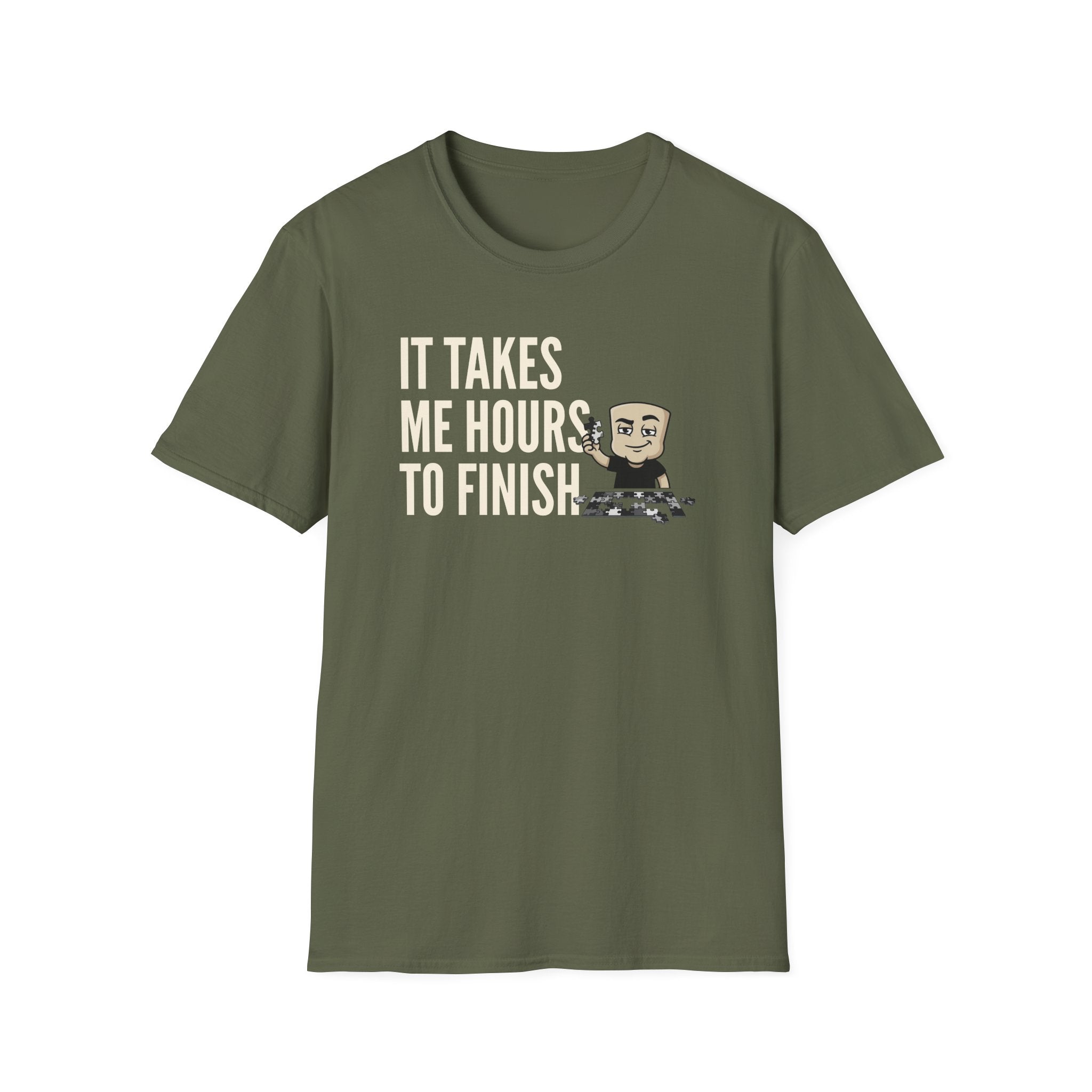 It Takes Me Hours to Finish T-Shirt, Funny Puzzle Lover Tee, Jigsaw Hobby Gift Shirt, Sarcastic Adult Humor Tee for Men & Women