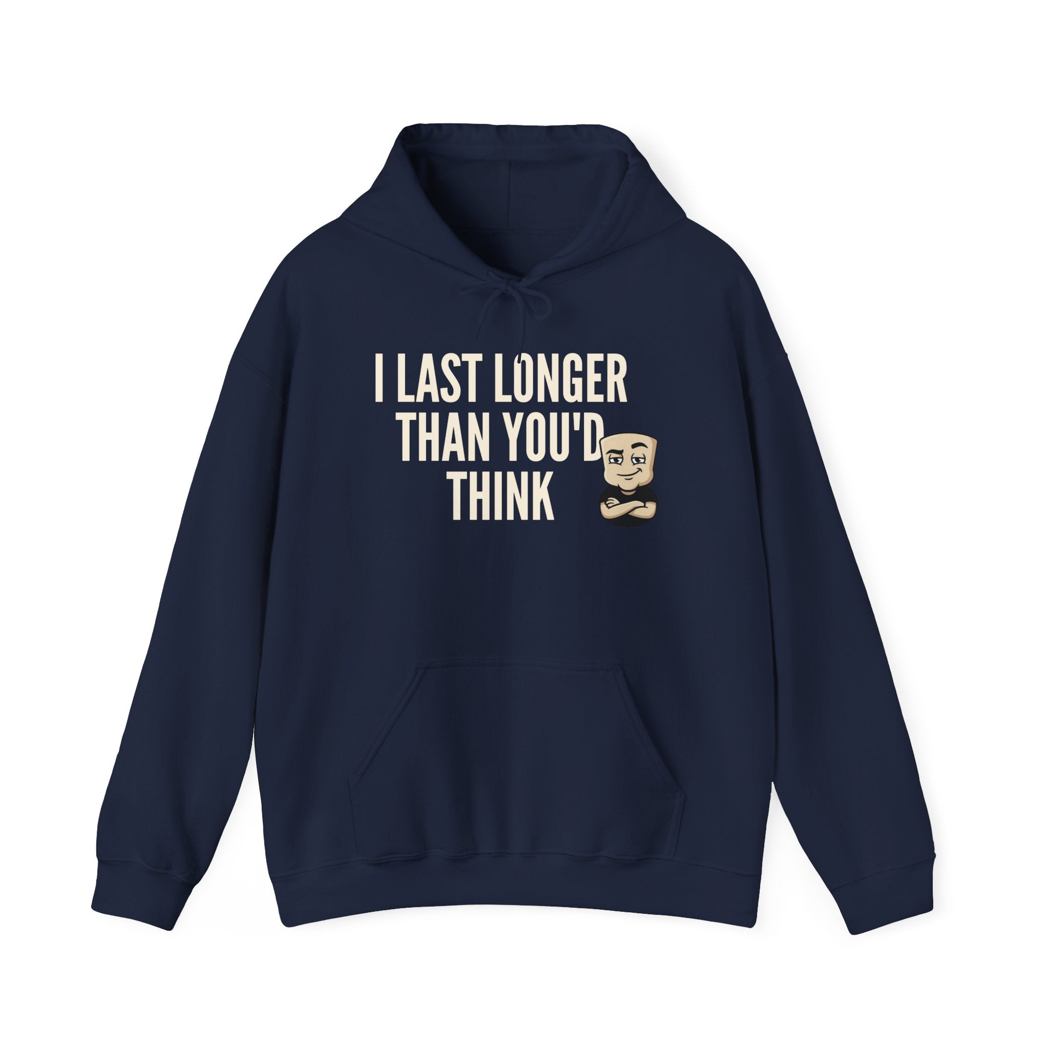 I Last Longer Than You'd Think Hoodie | Funny Adult Humor Beard Guy Graphic Sweatshirt Gift