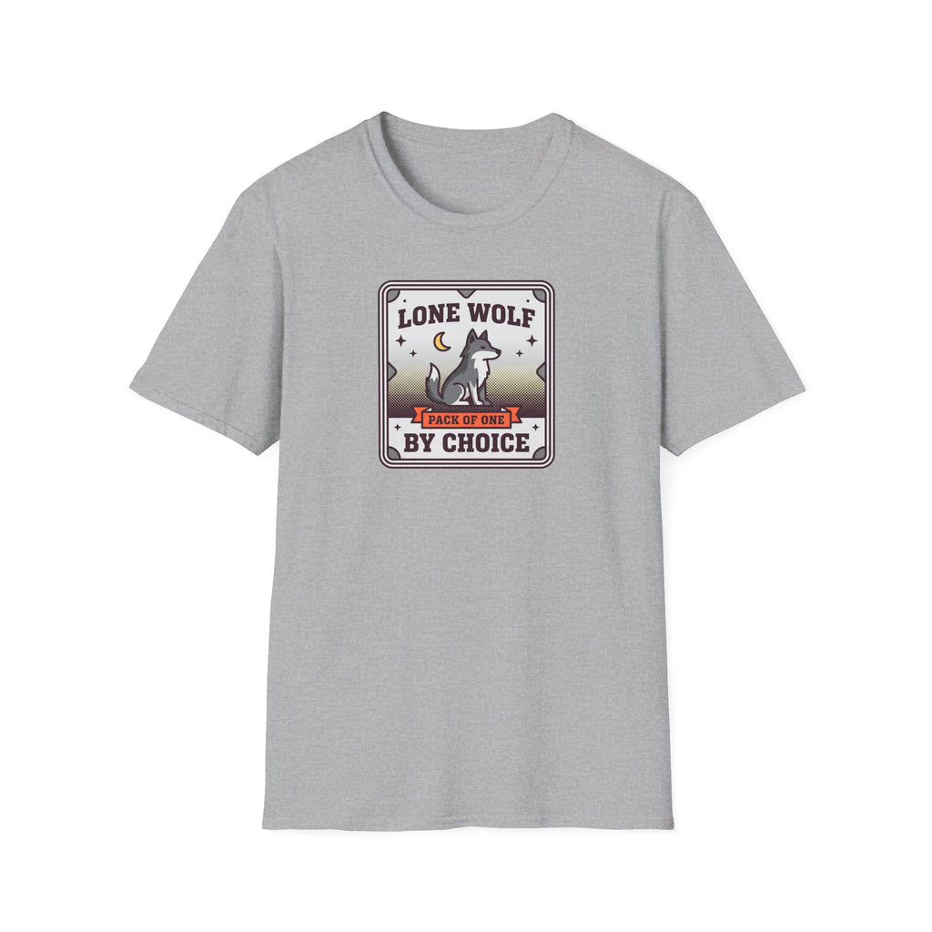 Funny Wolf T-Shirt | Lone Wolf By Choice Pack of One Moon Badge Graphic Tee | Wolf Lover Gift
