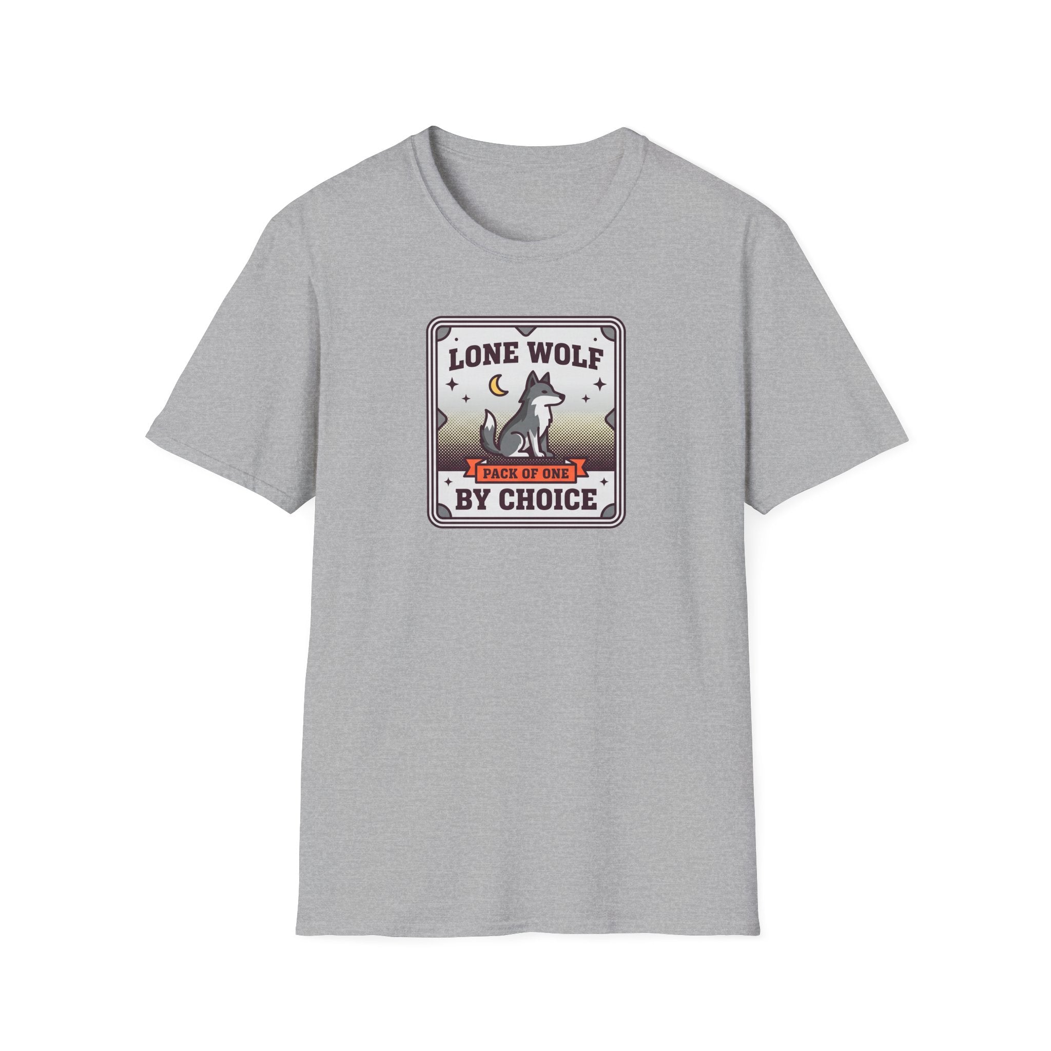 Funny Wolf T-Shirt | Lone Wolf By Choice Pack of One Moon Badge Graphic Tee | Wolf Lover Gift