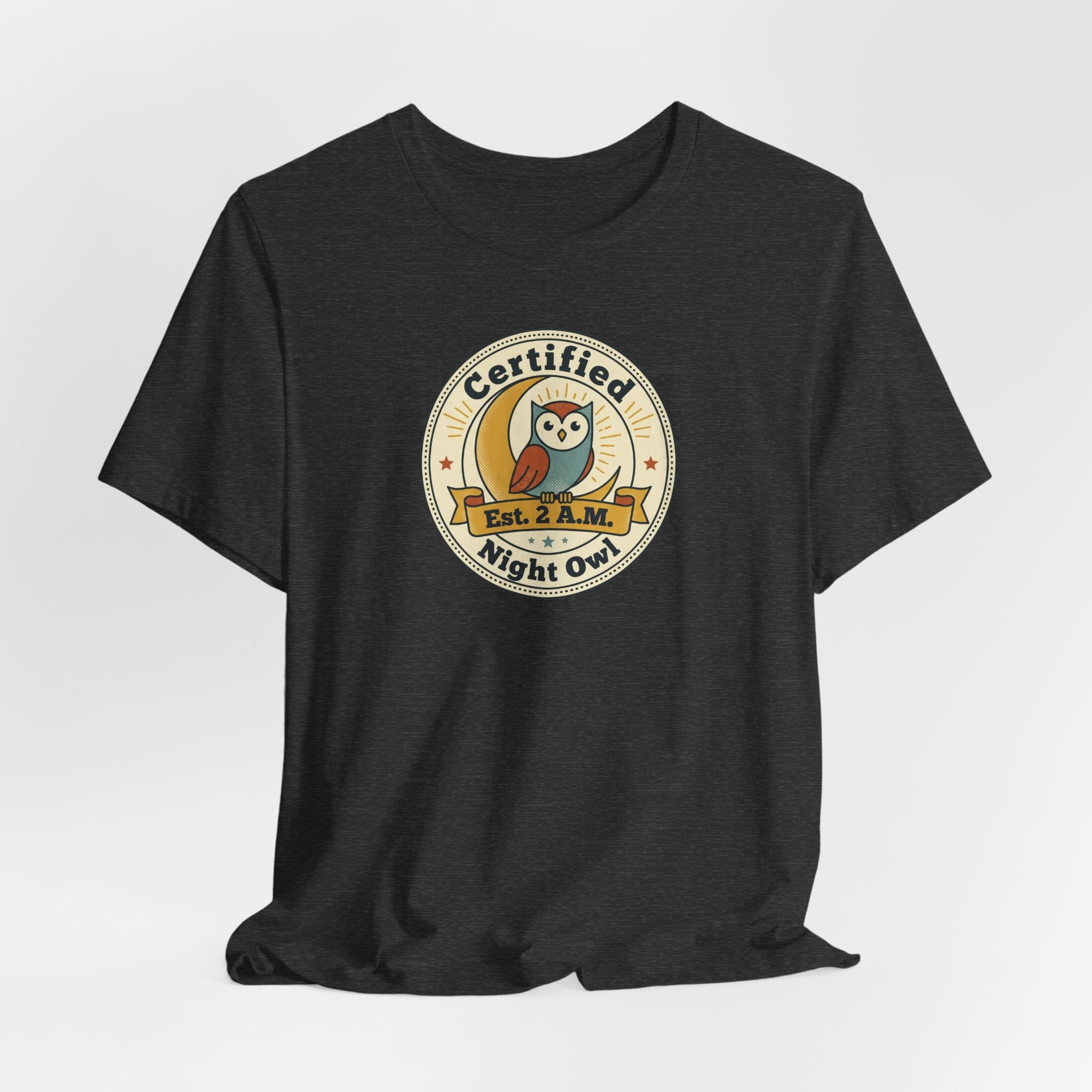 Certified Night Owl owl badge T-Shirt | 2 AM est. graphic tee
