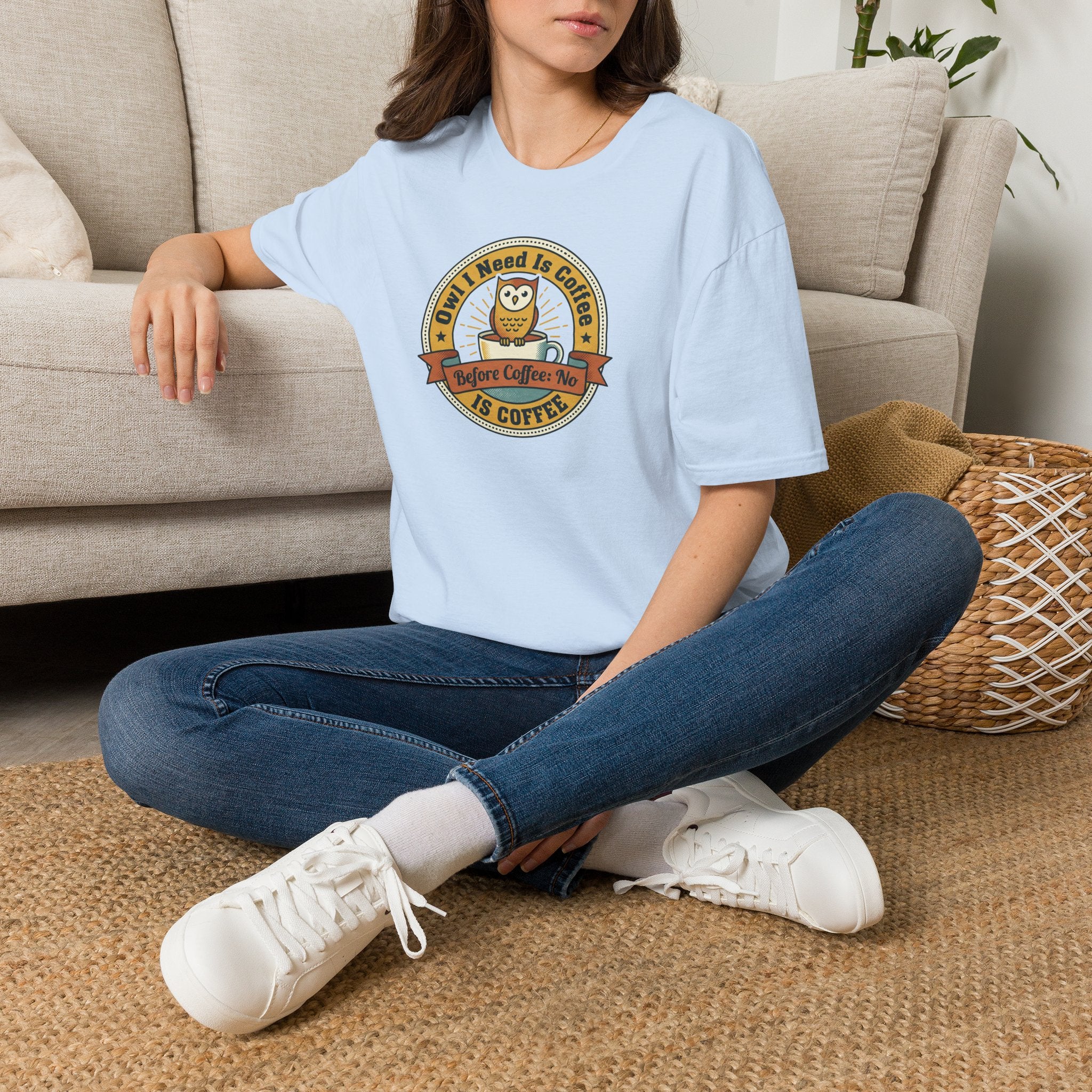 Owl I Need Is Coffee T-Shirt | Cute Coffee Owl Vintage Badge