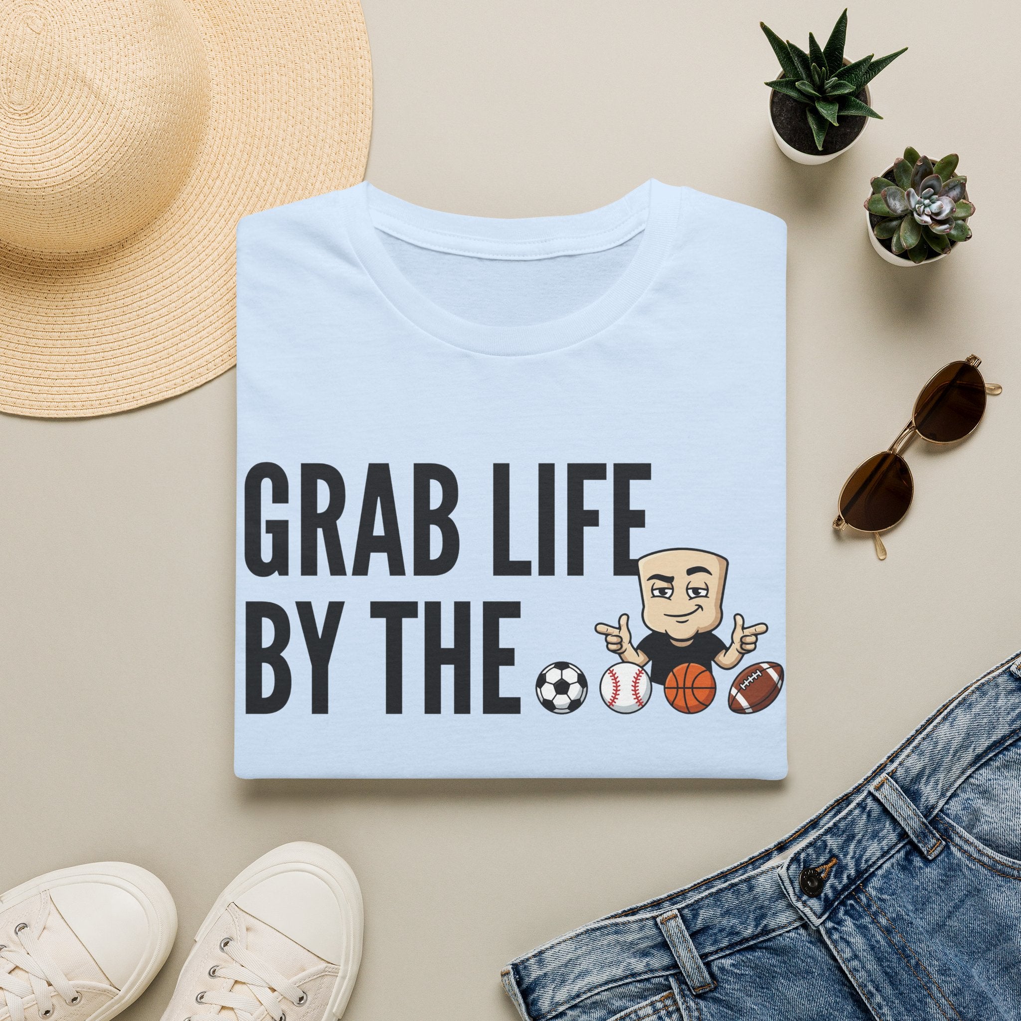 Grab Life By The Balls T-Shirt | Funny Sports Ball Tee | Motivational Gym Coach Humor Gift