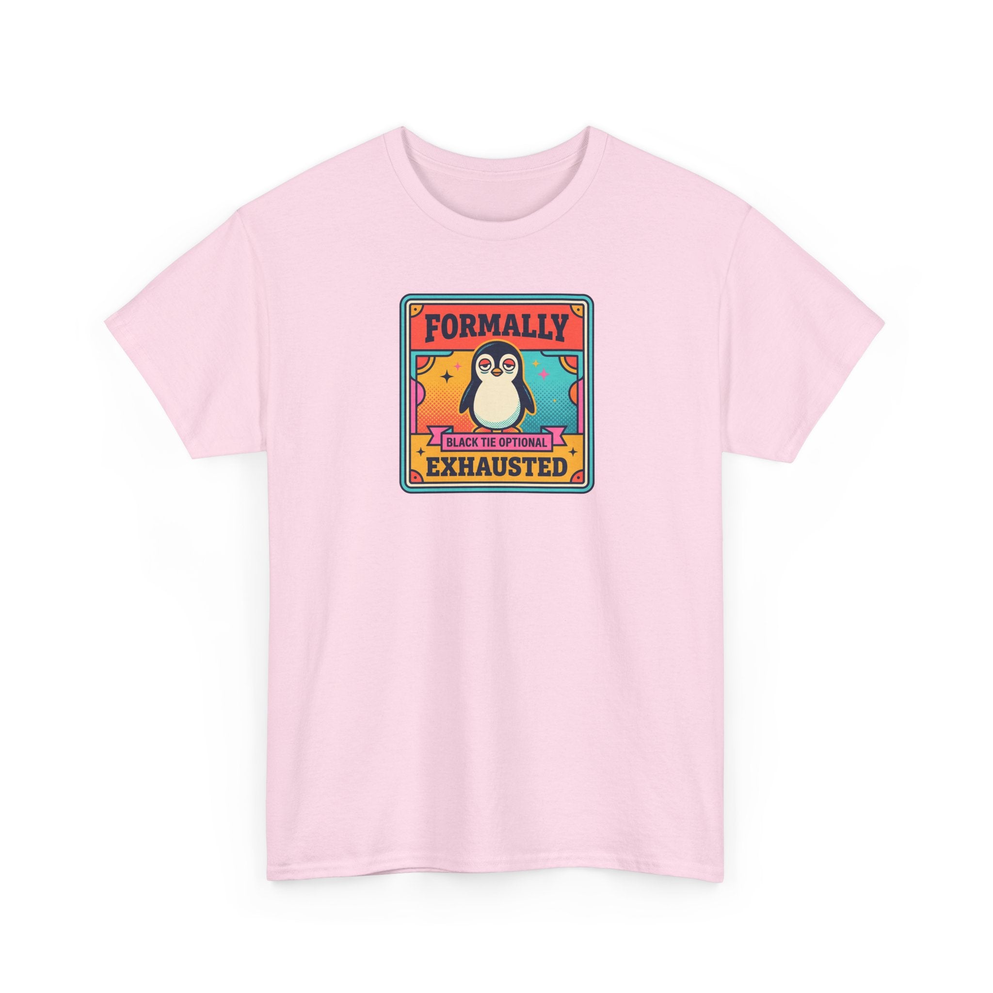 Formally Exhausted Penguin T-Shirt | Funny Tired Penguin Tee | Retro Humor Gift | Black Tie Optional