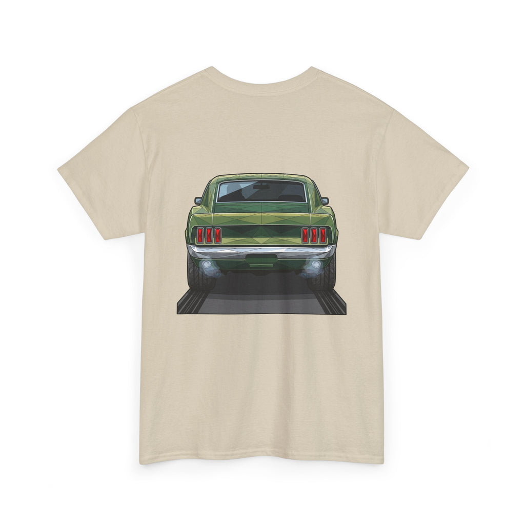 Green Classic Muscle Car T-Shirt | Vintage Mustang Front Back Illustration