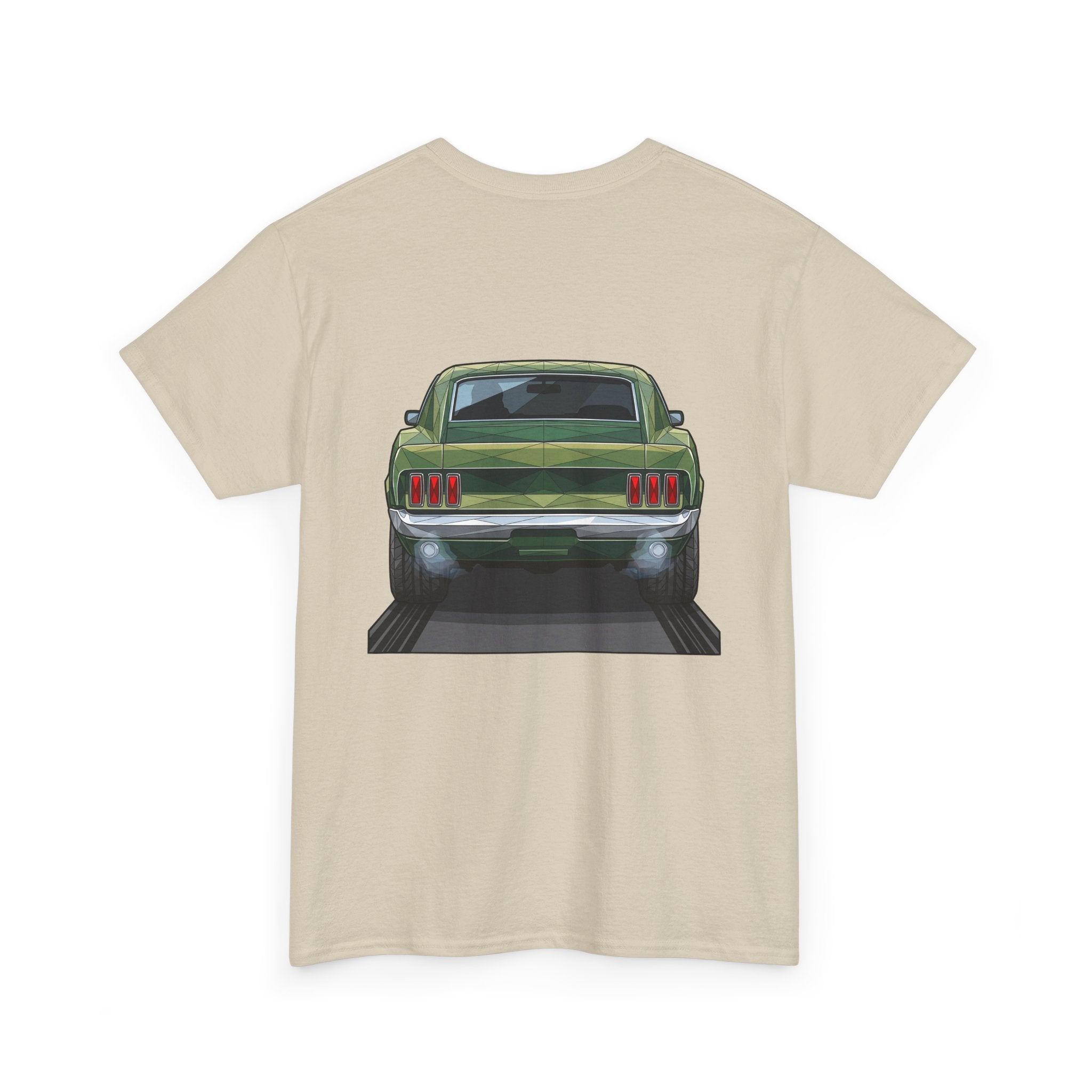 Green Classic Muscle Car T-Shirt | Vintage Mustang Front Back Illustration