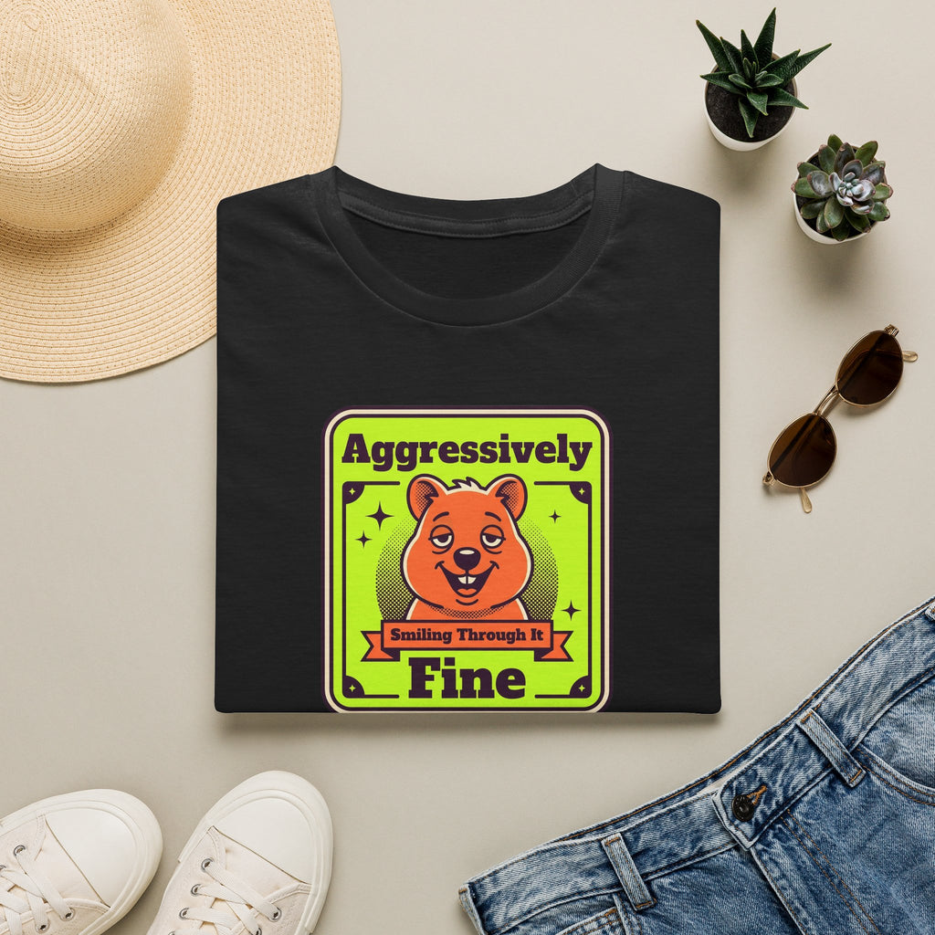 Funny Bear T-Shirt | Aggressively Smiling Fine Retro Neon Graphic Tee | Bear Lover Sarcastic Gift