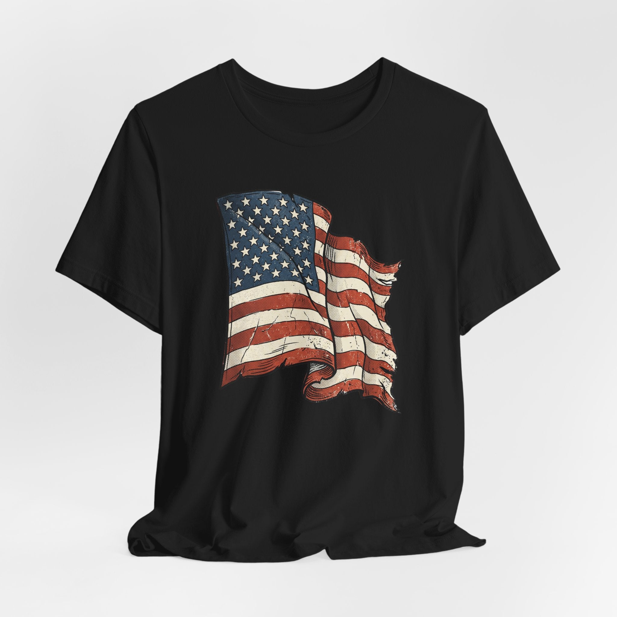 Vintage Waving American Flag T-Shirt | USA Stars Stripes Distressed Patriotic Graphic Tee