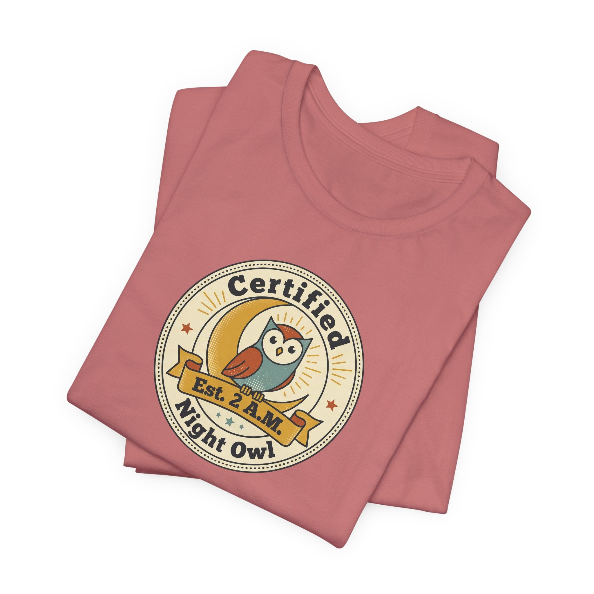 Certified Night Owl owl badge T-Shirt | 2 AM est. graphic tee