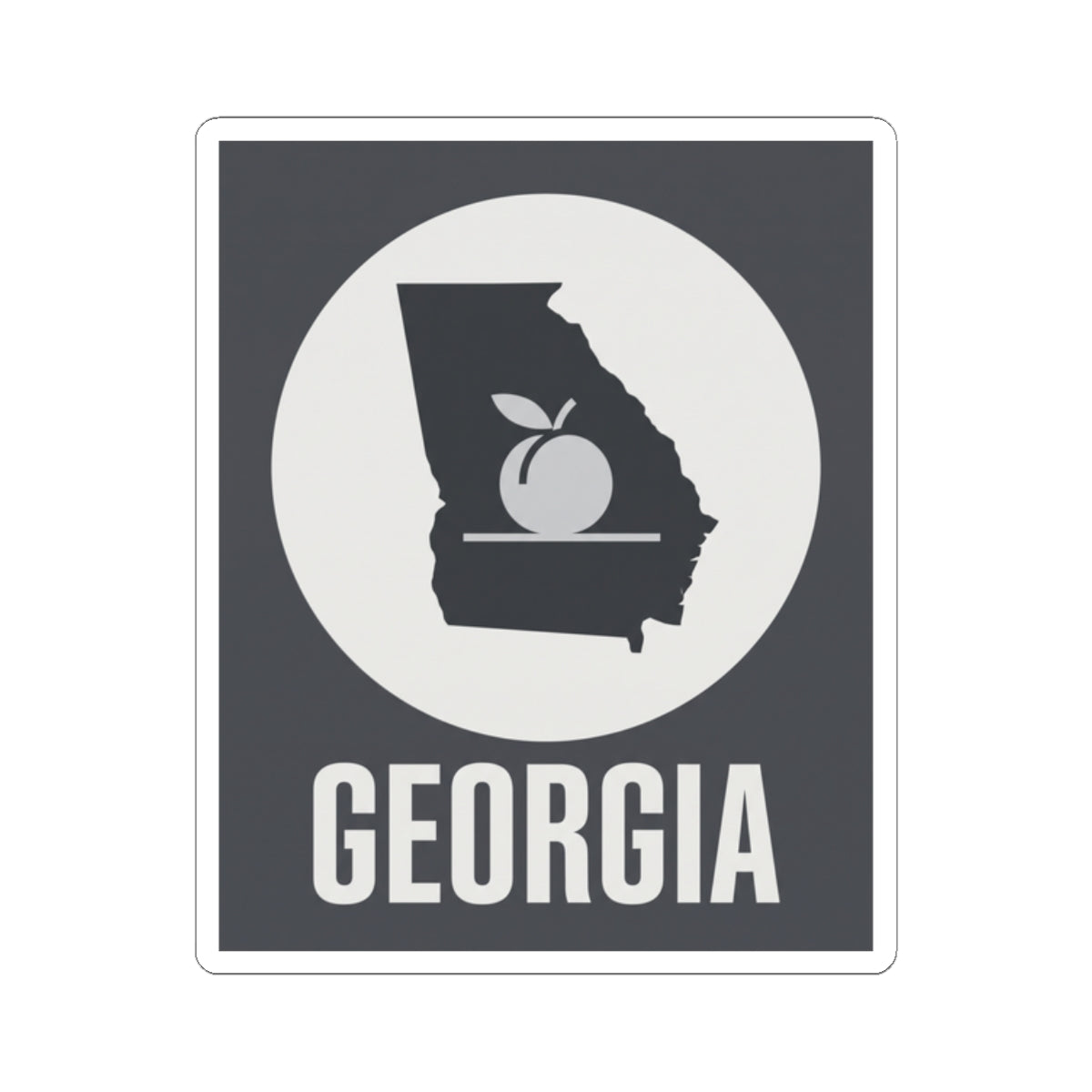 Square vinyl decal with Georgia lettering and state outline plus peach icon inside circle.