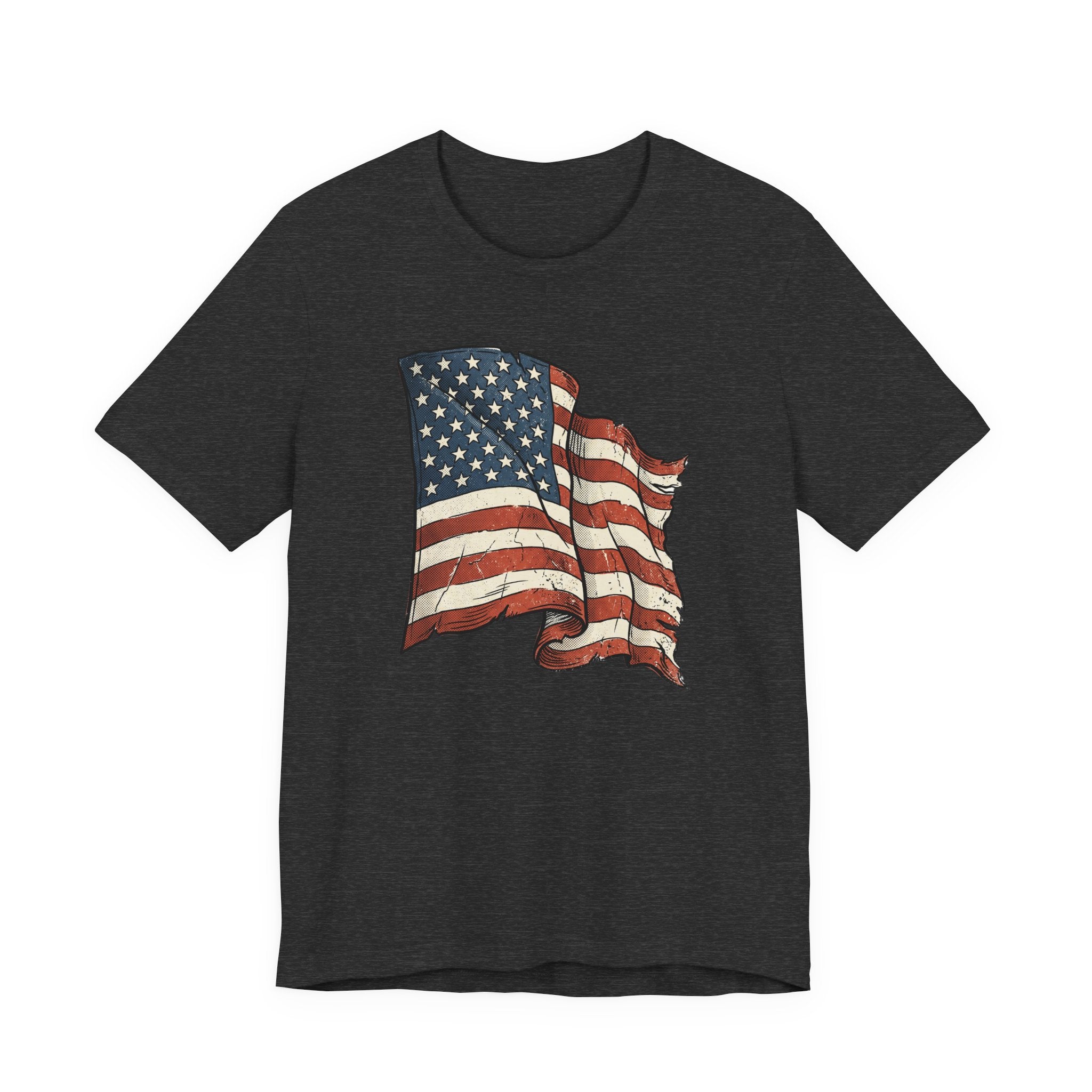 Vintage Waving American Flag T-Shirt | USA Stars Stripes Distressed Patriotic Graphic Tee