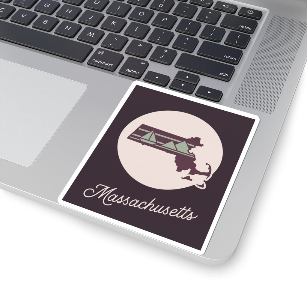 Massachusetts decal sticker with state silhouette icon and cursive 'Massachusetts' text