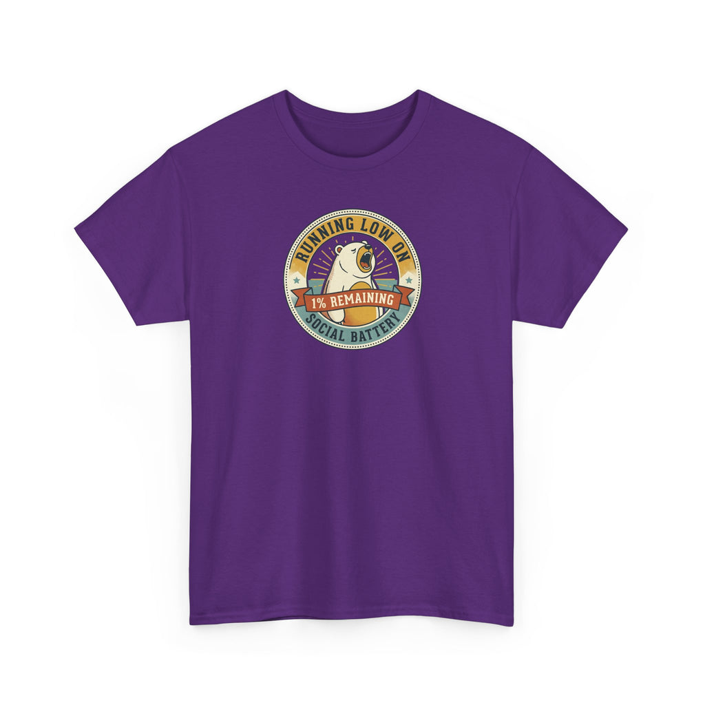 Running Low on Social Battery T-Shirt | Funny Introvert Bear Graphic Tee