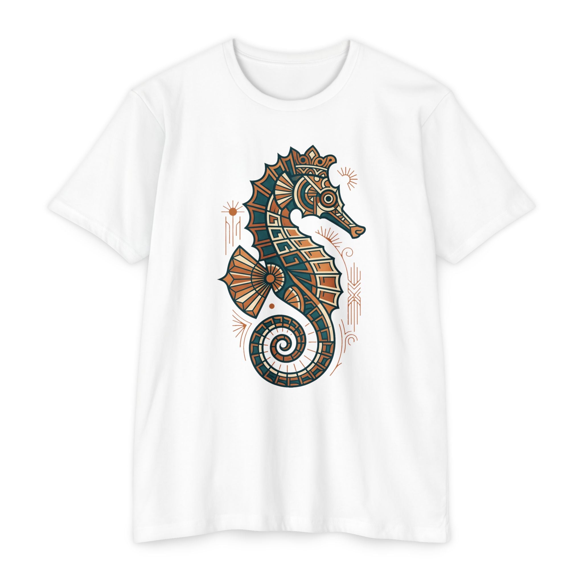 Seahorse T-Shirt Nautical Mosaic Coastal Beach Ocean Art Graphic Tee Sea Lover Gift Unisex